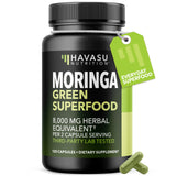 Capsules Havasu Moringa dans la bouteille, prise quotidienne pratique.