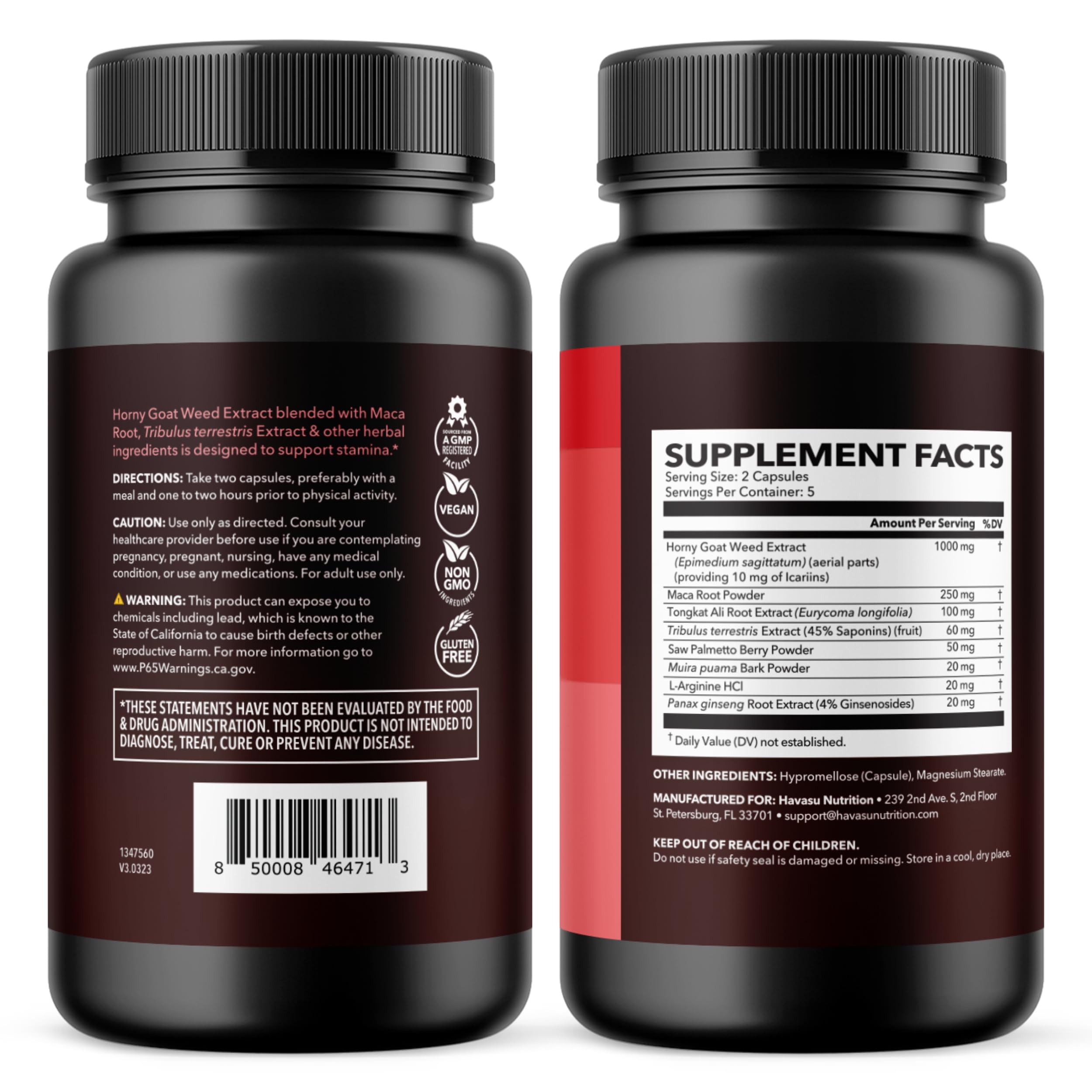Bouteille Havasu Nutrition 10 gélules prête à voyager.