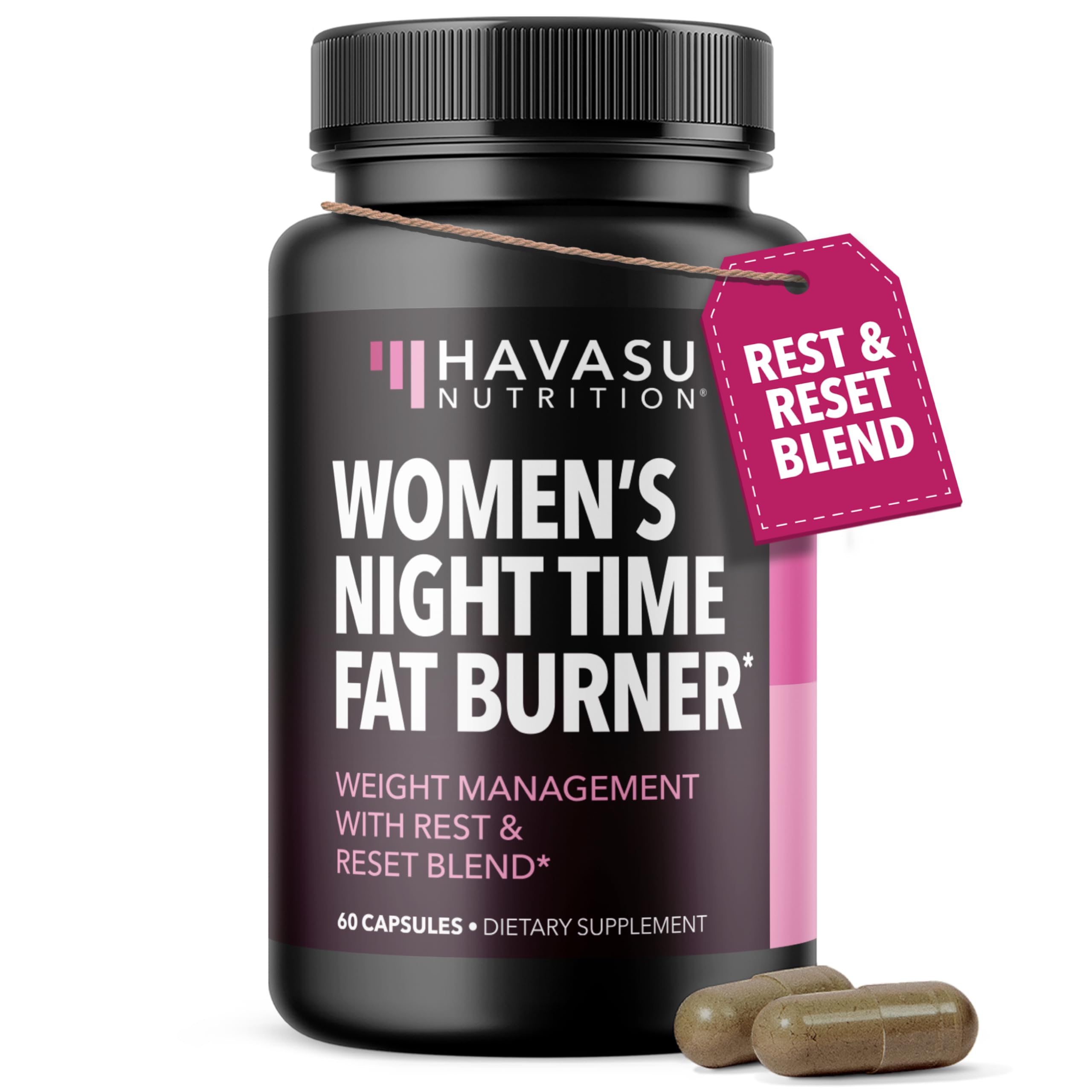HAVASU NUTRITION brûle-graisses nocturne – bouteille et capsules, contrôle des envies.