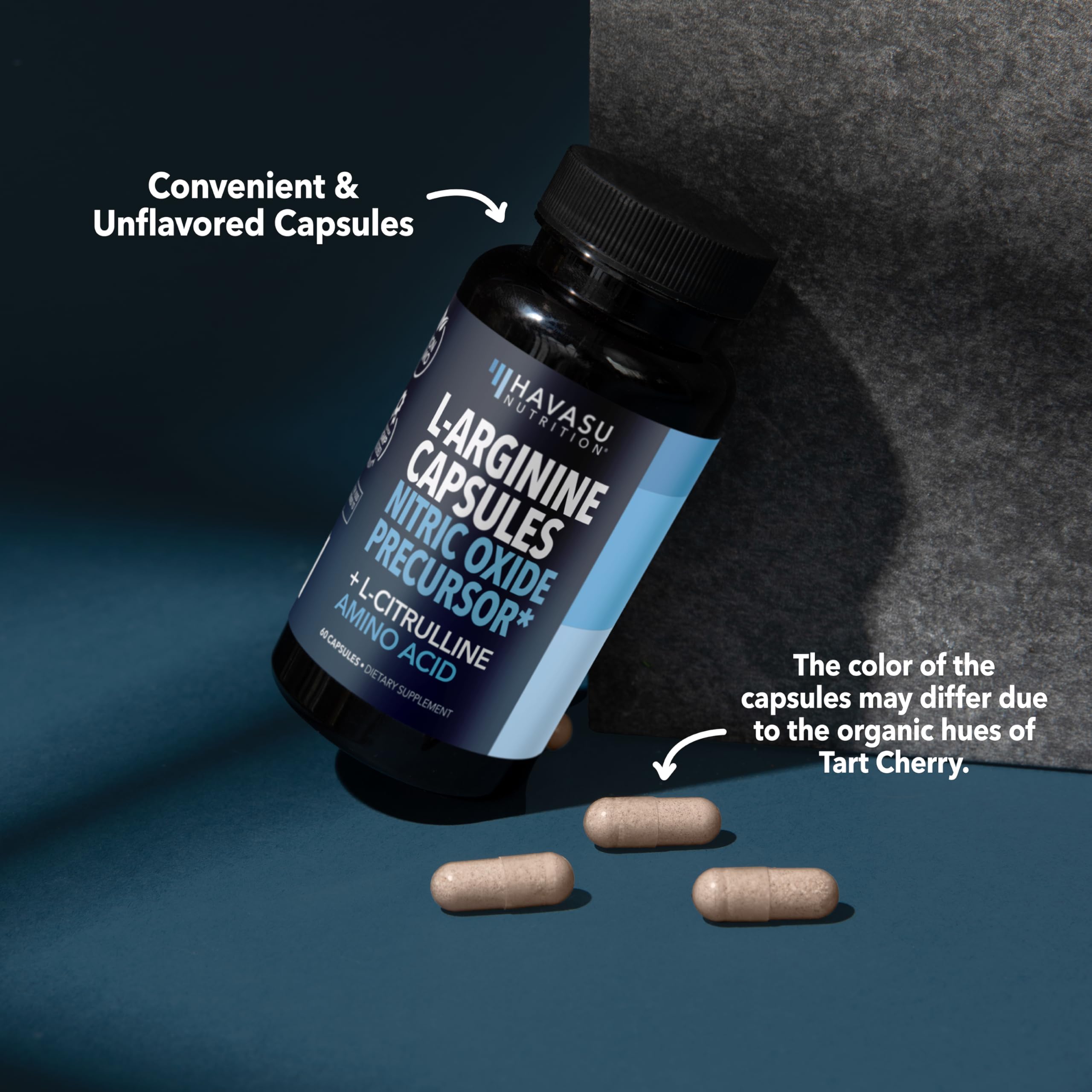 Capsules HAVASU NUTRITION L-Arginine et L-Citrulline utilisées avant l’entraînement.