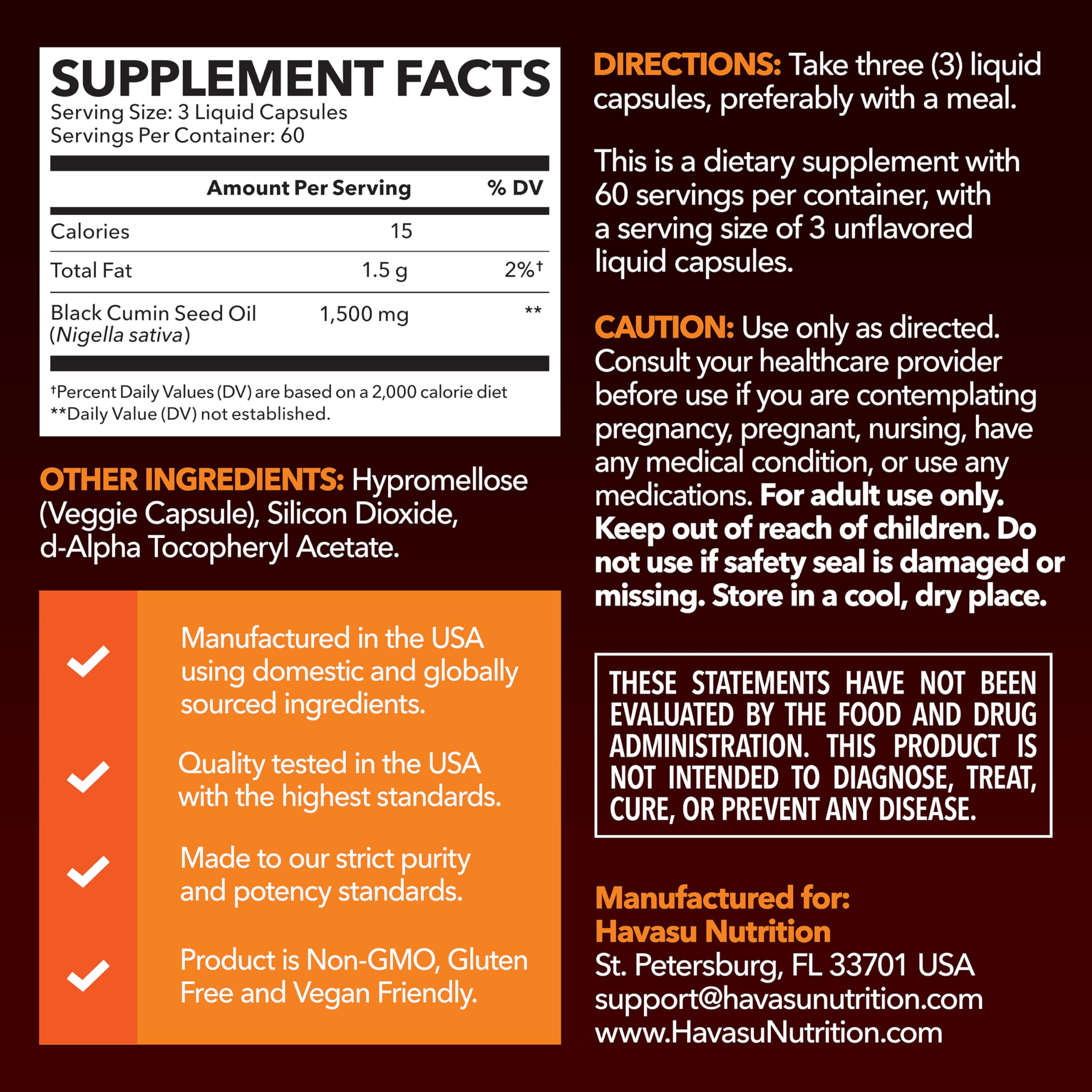 HAVASU NUTRITION capsules nigelle, antioxydants potentiels pour les défenses naturelles