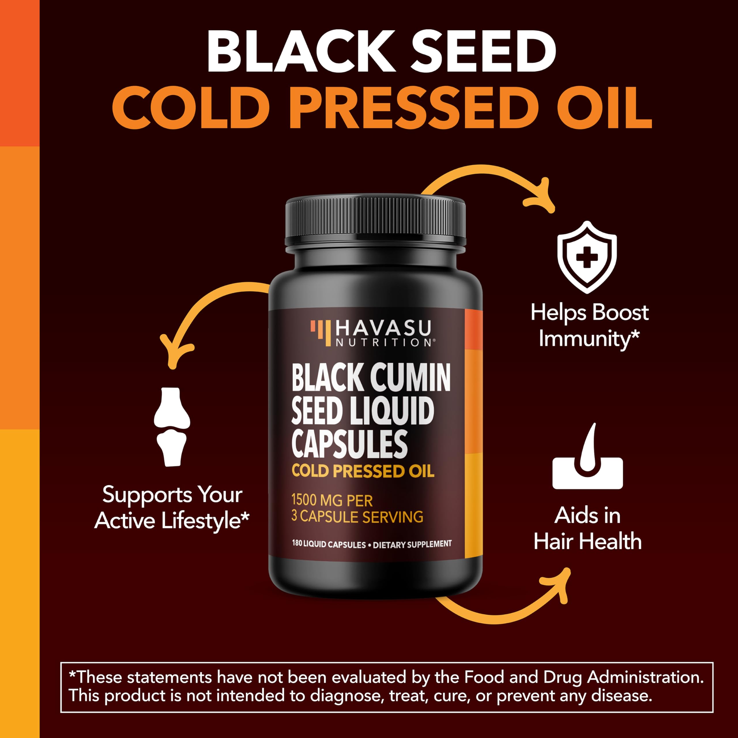 HAVASU NUTRITION capsules nigelle, composition riche en acides gras pour peau et cheveux