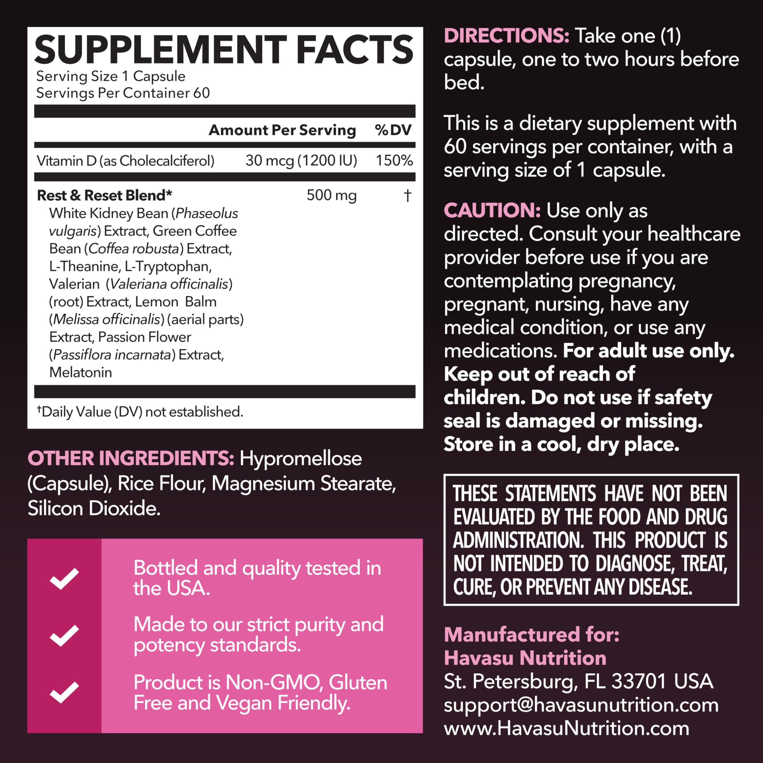 HAVASU NUTRITION capules nocturnes – sommeil calme et métabolisme nocturne.