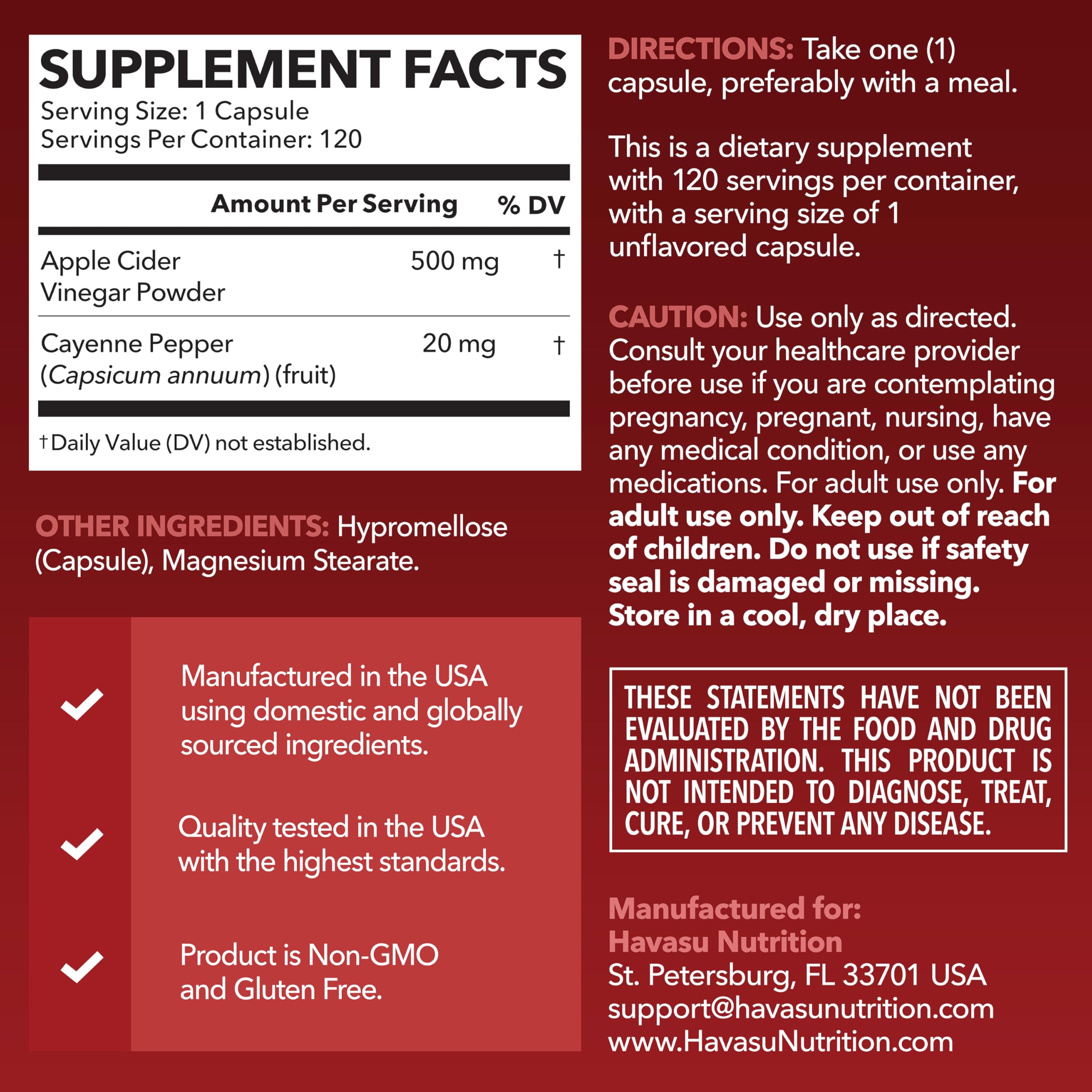 Capsules HAVASU NUTRITION cayenne-20mg; peut soutenir métabolisme et digestion.