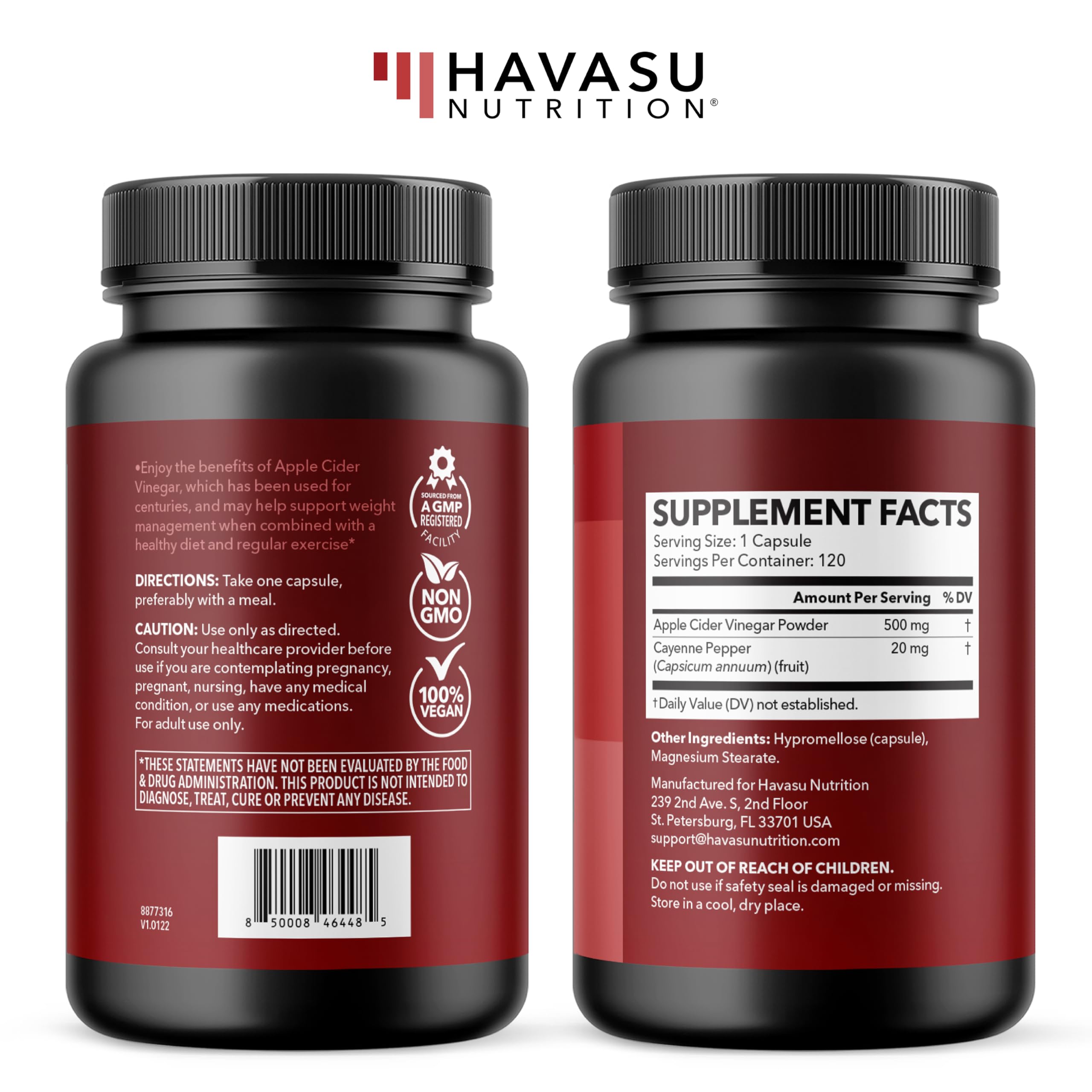 Capsules cayenne-usage HAVASU NUTRITION; suggère un soutien potentiel du métabolisme.
