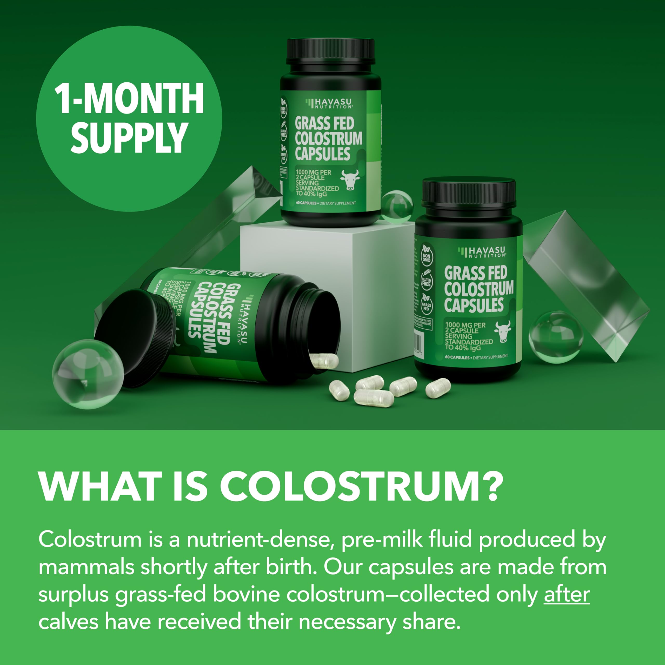 Boîte HAVASU NUTRITION Colostrum etui montre mode d'emploi et dosage quotidien