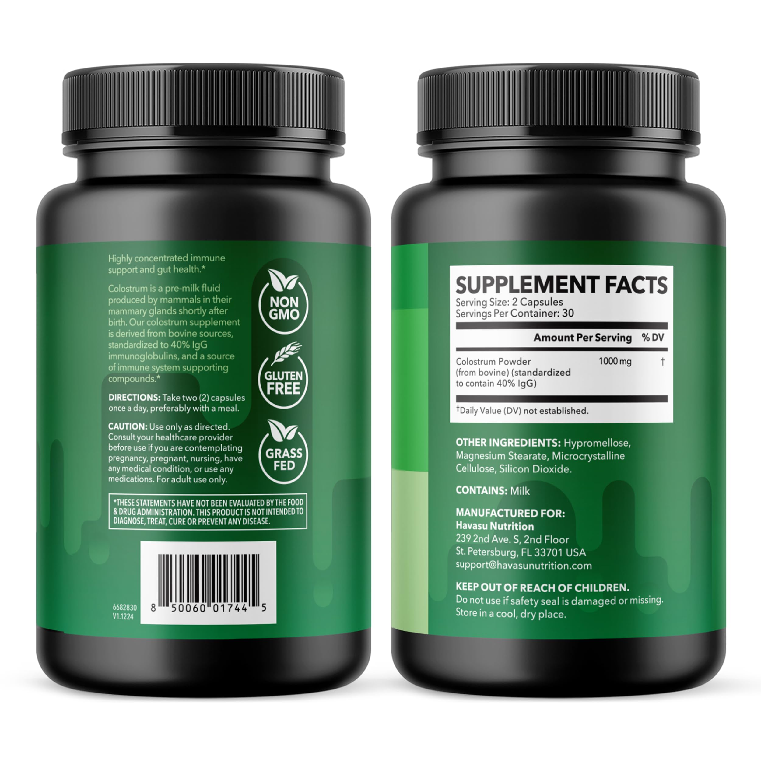 Flacon HAVASU NUTRITION Colostrum, qualité et traçabilité