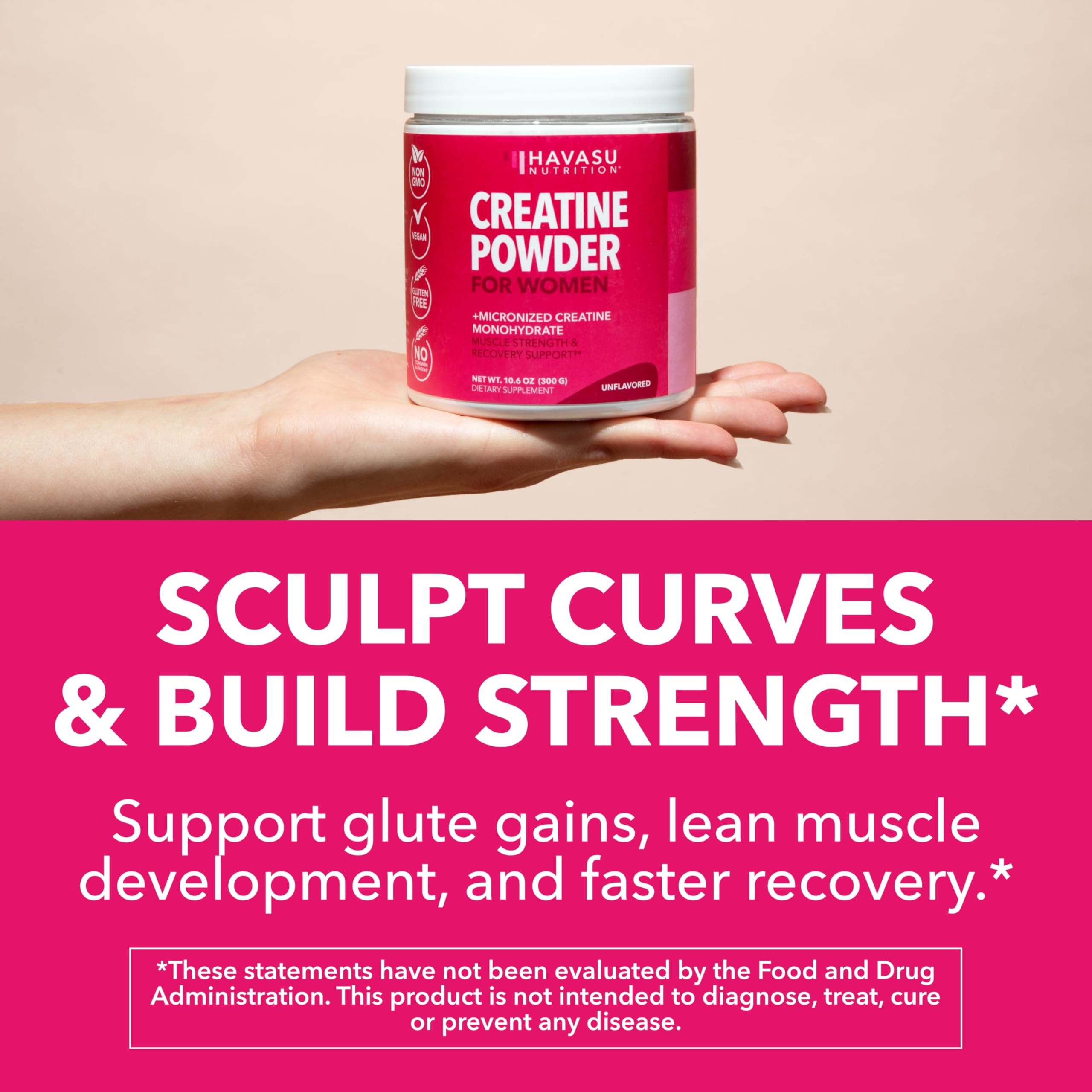 HAVASU NUTRITION Créatine pour femmes — doseur-cuillère intégré pour doser facilement et optimiser les entraînements.