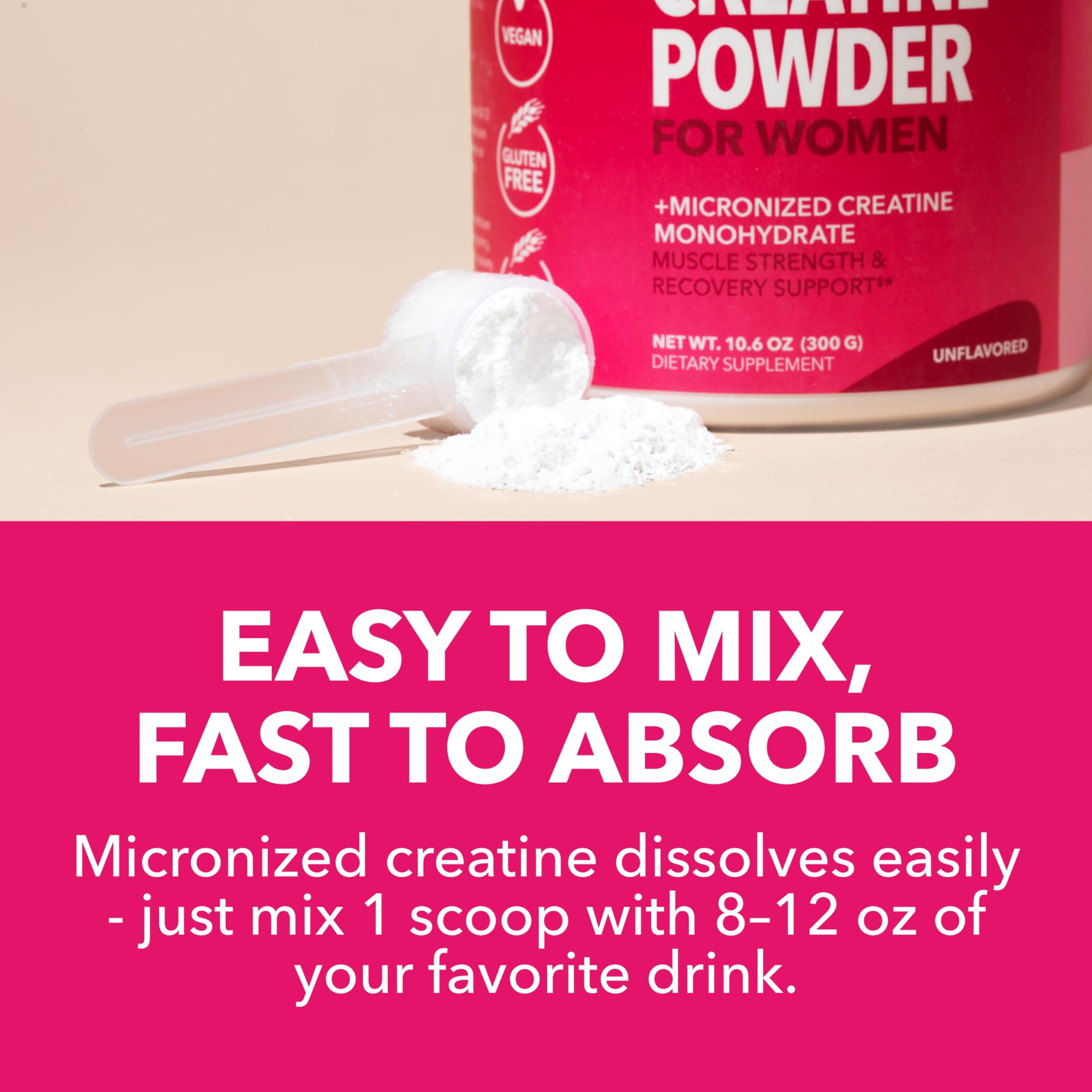 HAVASU NUTRITION Créatine pour femmes — mélange fluide dans l'eau, dissolution rapide après l'effort.