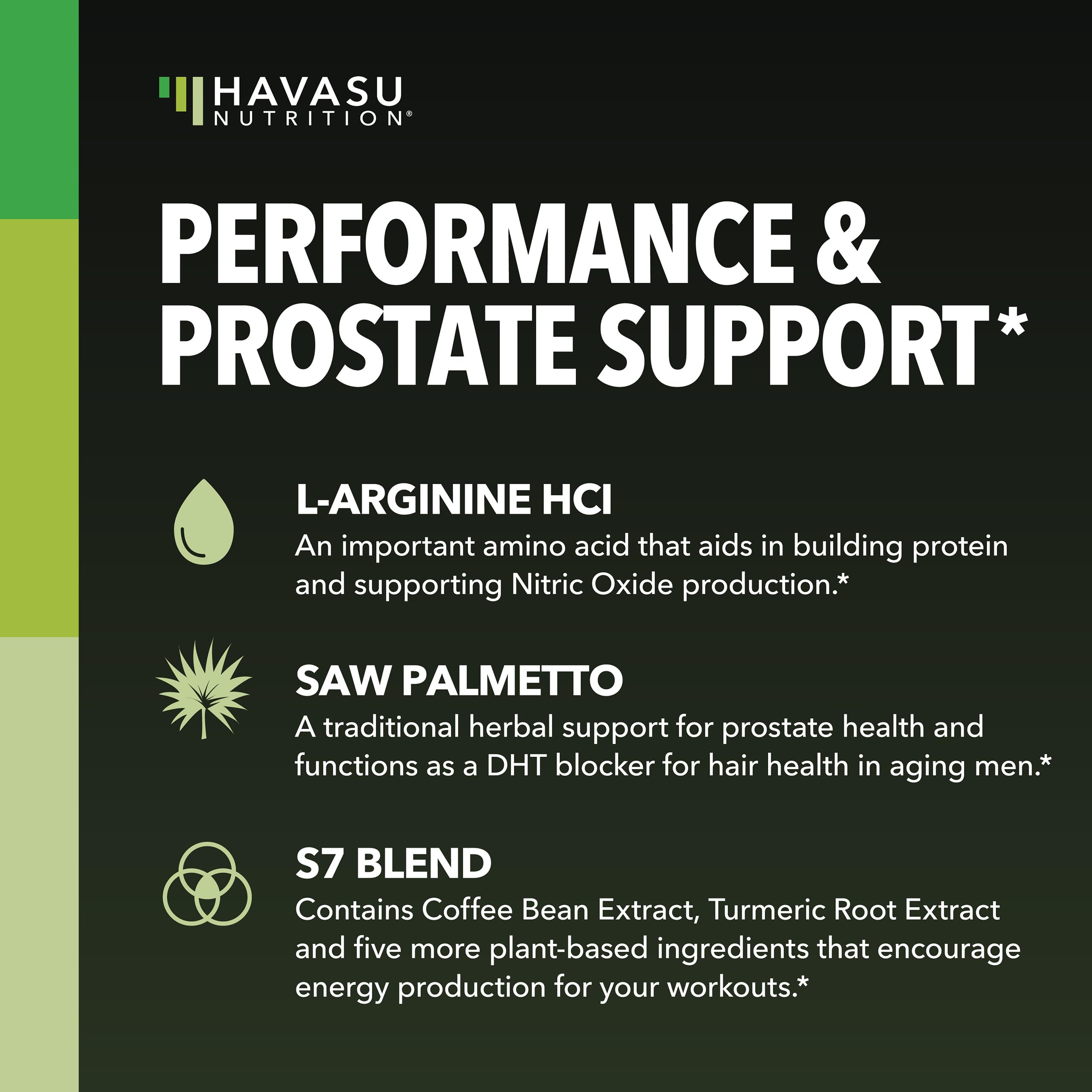 Étiquette HAVASU NUTRITION arginine-saw-palmetto avec informations produit claires.