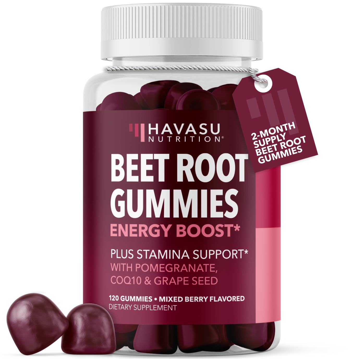 Gommes Havasu Betterave avec CoQ10 et grenade, énergie douce et goût fruits rouges.