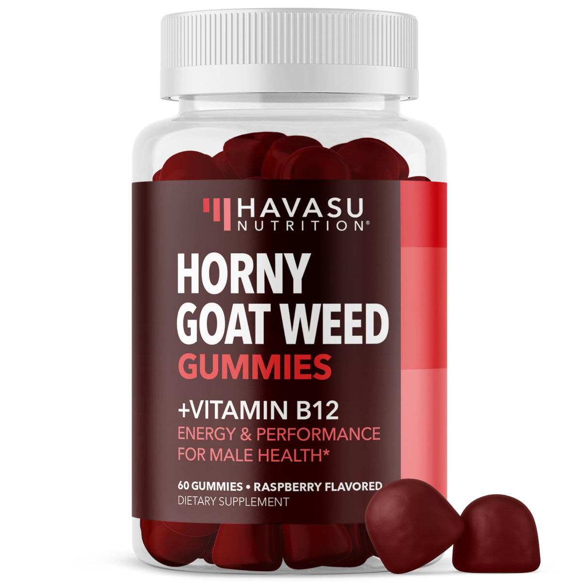 Gommes HAVASU NUTRITION épimede-bouteille, saveur framboise et énergie potentielle.