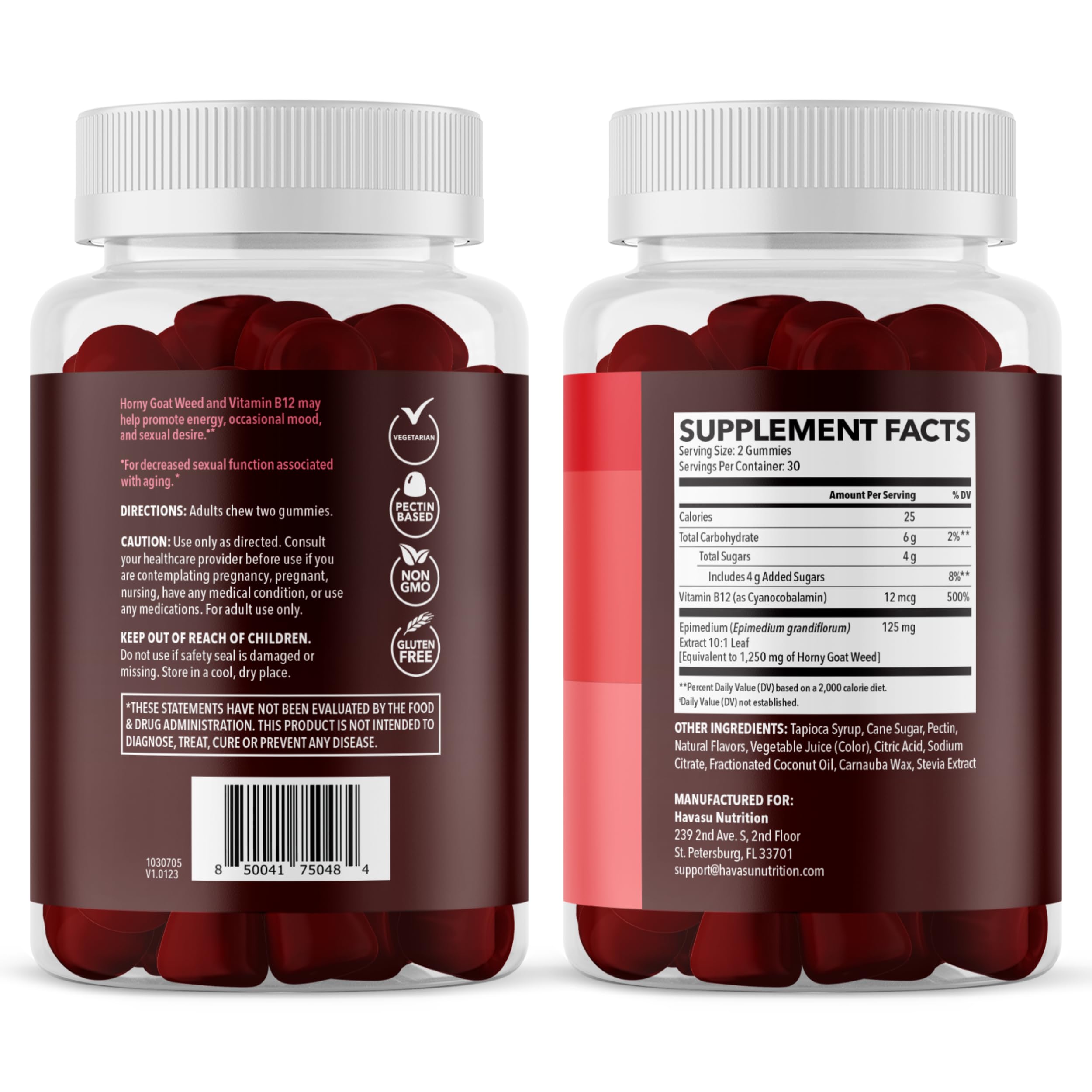 Gommes HAVASU NUTRITION épimede-saveur-framboise, goût fruité et agréable.