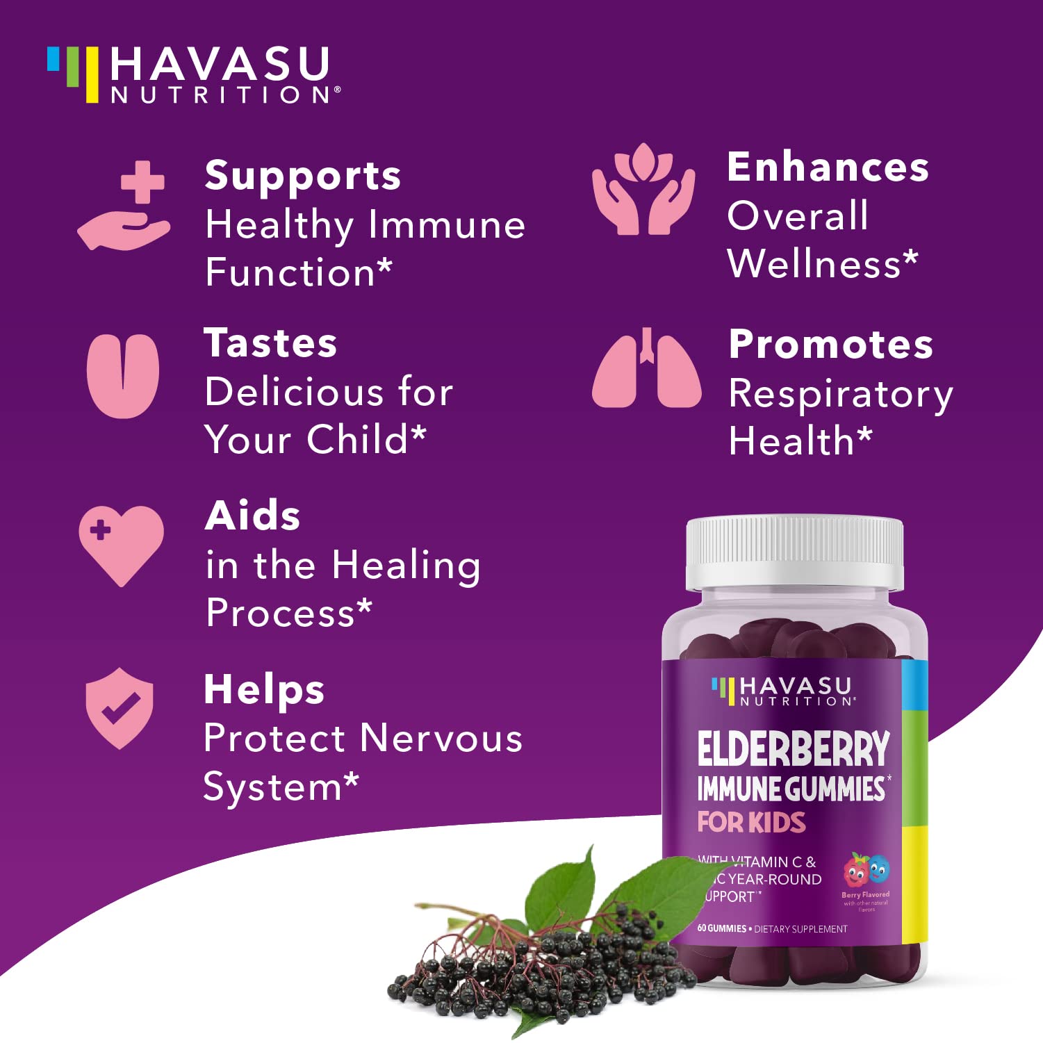 Gommes végétales HAVASU NUTRITION, format pratique pour la famille.