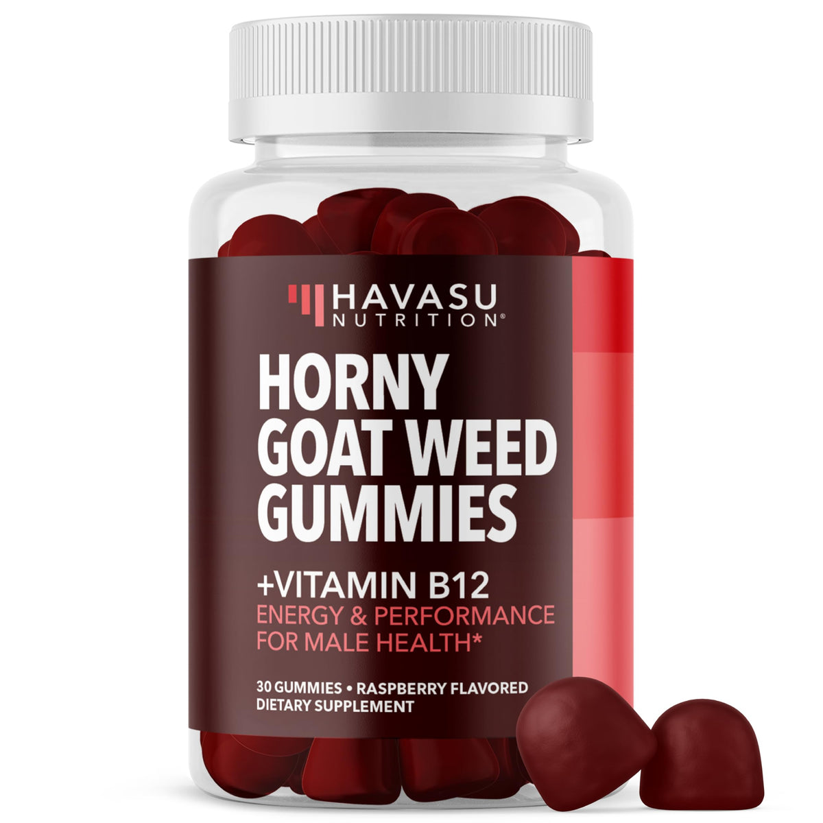 Gummies HAVASU NUTRITION épimède B12 framboise - flacon pratique pour énergie quotidienne.