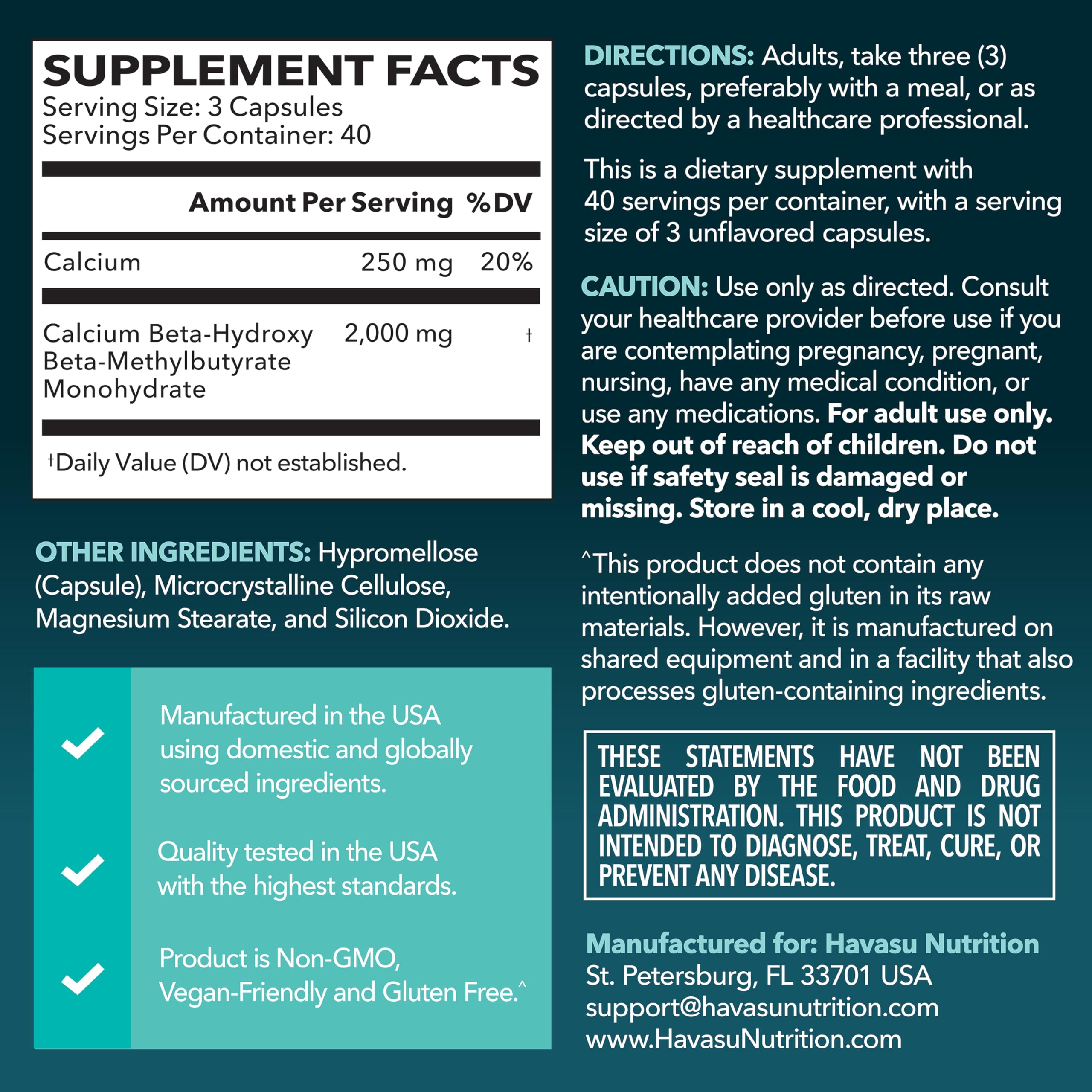 Capsules HAVASU NUTRITION HMB, prise quotidienne pratique après l'entraînement.