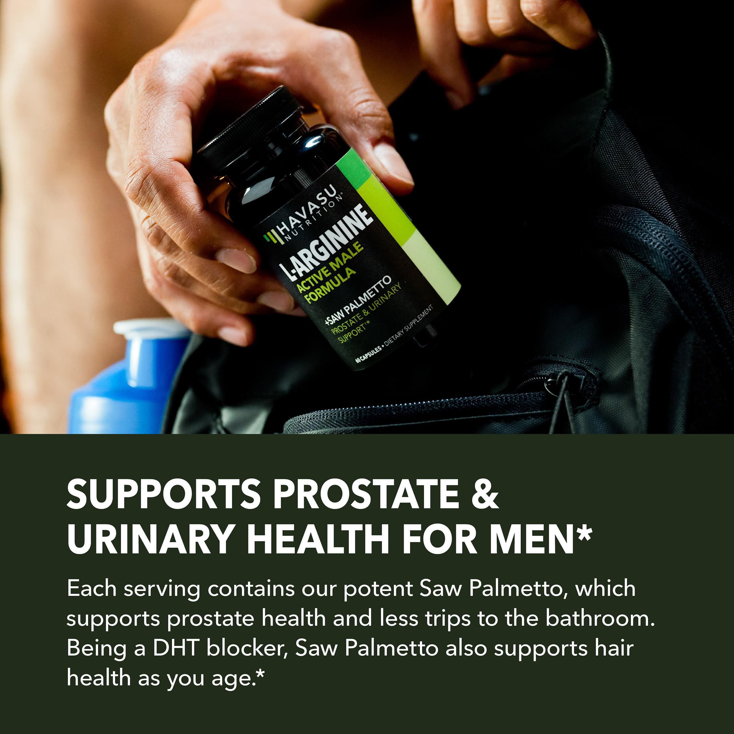 Homme actif utilisant HAVASU NUTRITION pour une routine de soutien global.