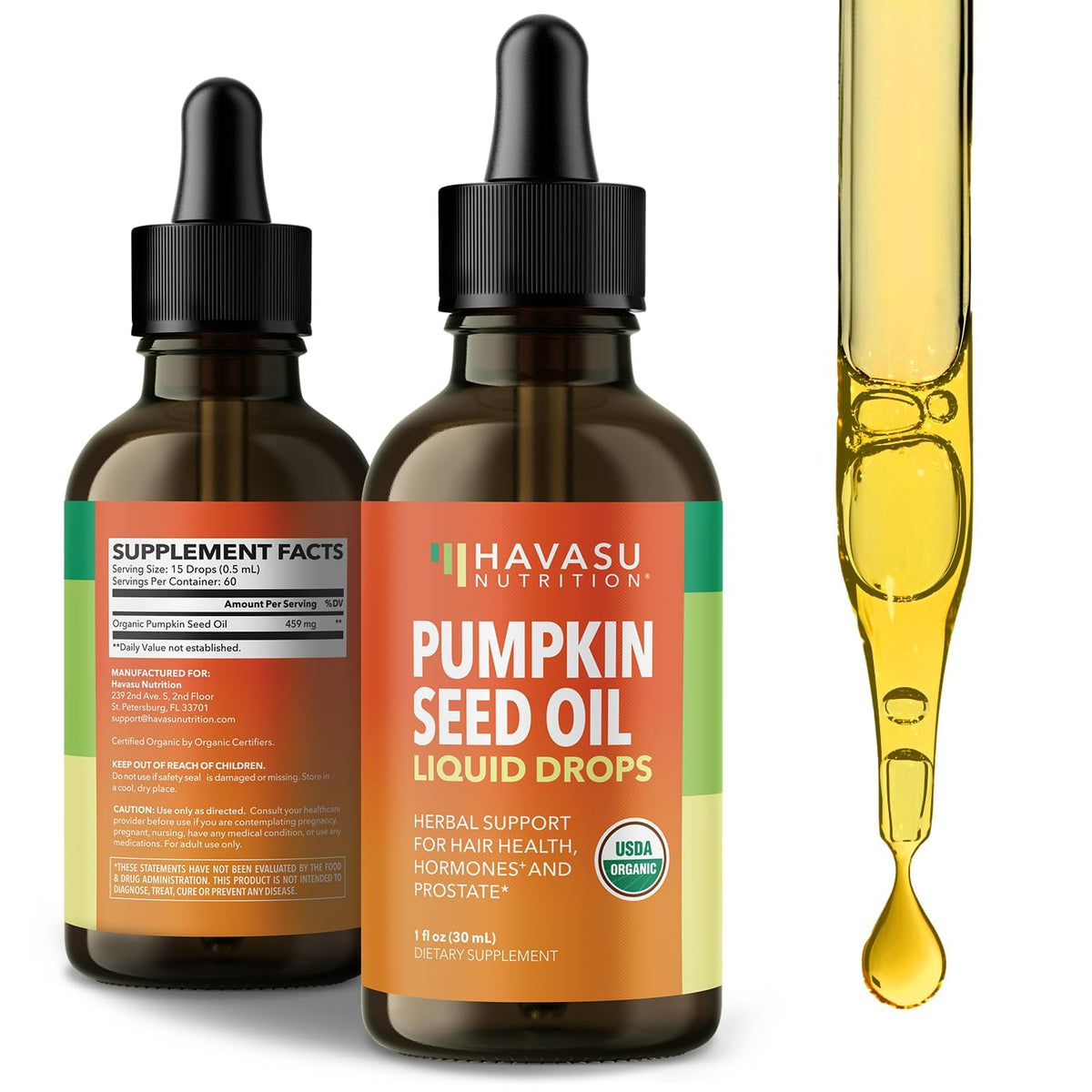 HAVASU NUTRITION huile graines de courge gouttes faciles à doser pour usage quotidien