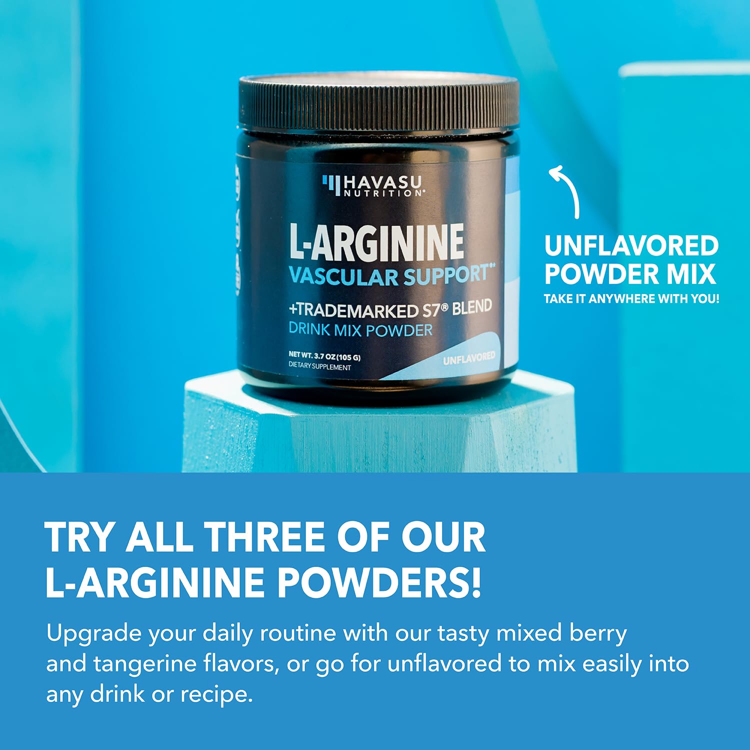 Mélange facile dans une boisson 8 oz avec HAVASU NUTRITION L-Arginine poudre.