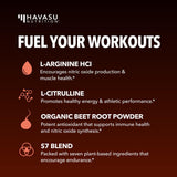 L-Arginine HAVASU NUTRITION avec cuillère doseuse, mesure pratique.