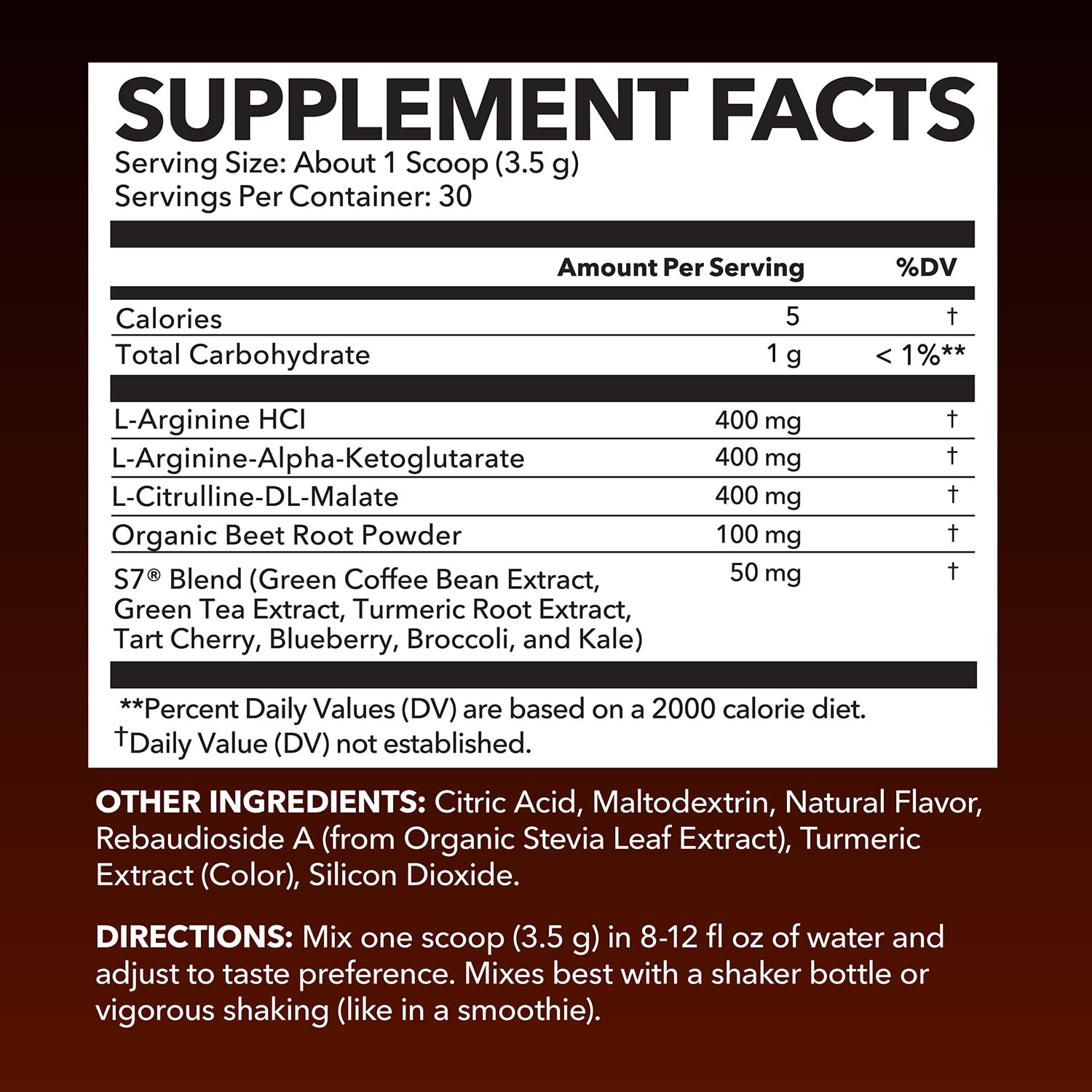 Poudre L-Arginine HAVASU NUTRITION étiquette Saveur Tangerine idéale avant l’entraînement.