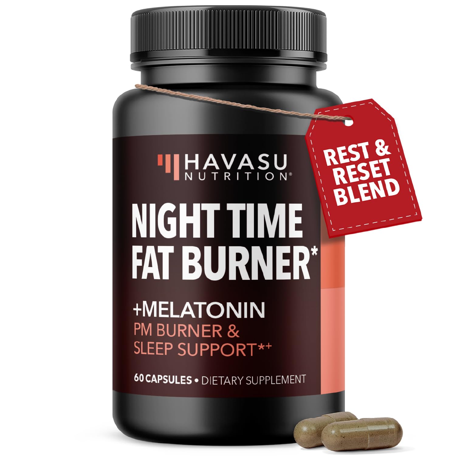 Capsules HAVASU NUTRITION dans leur bouteille, soutien potentiel au contrôle des envies nocturnes