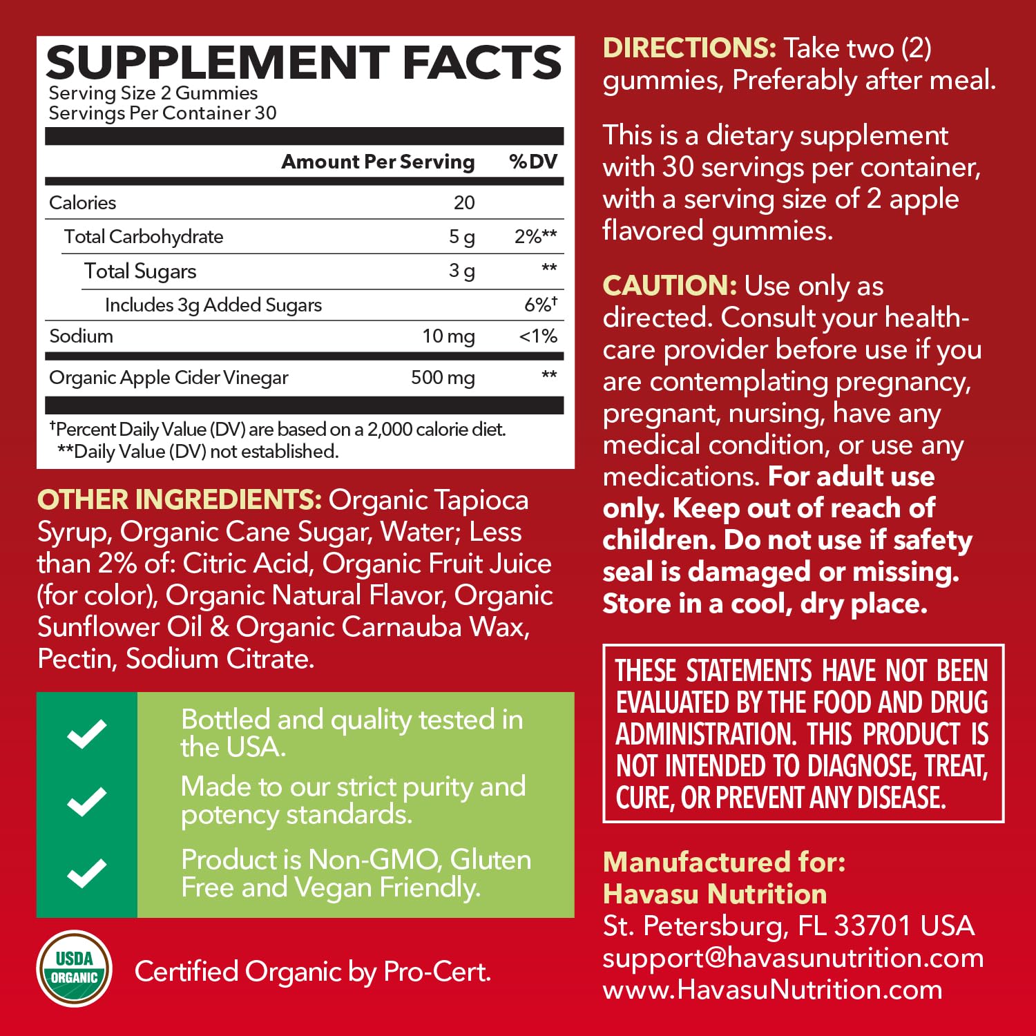 Boîte HAVASU NUTRITION - gummies ACV bio, idéale pour limiter les fringales et l'énergie.
