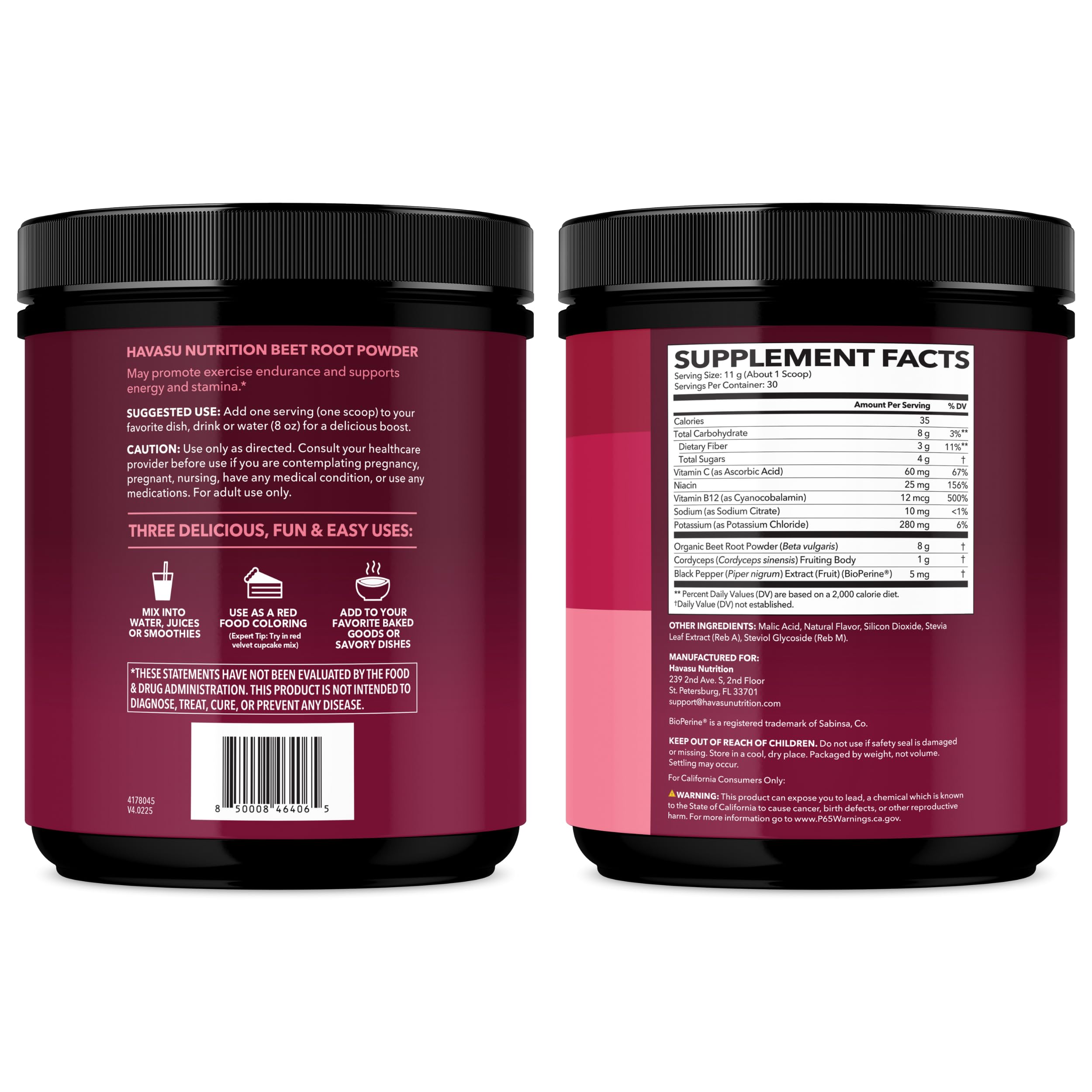 Poudre de betterave HAVASU Nutrition, énergie et récupération après effort