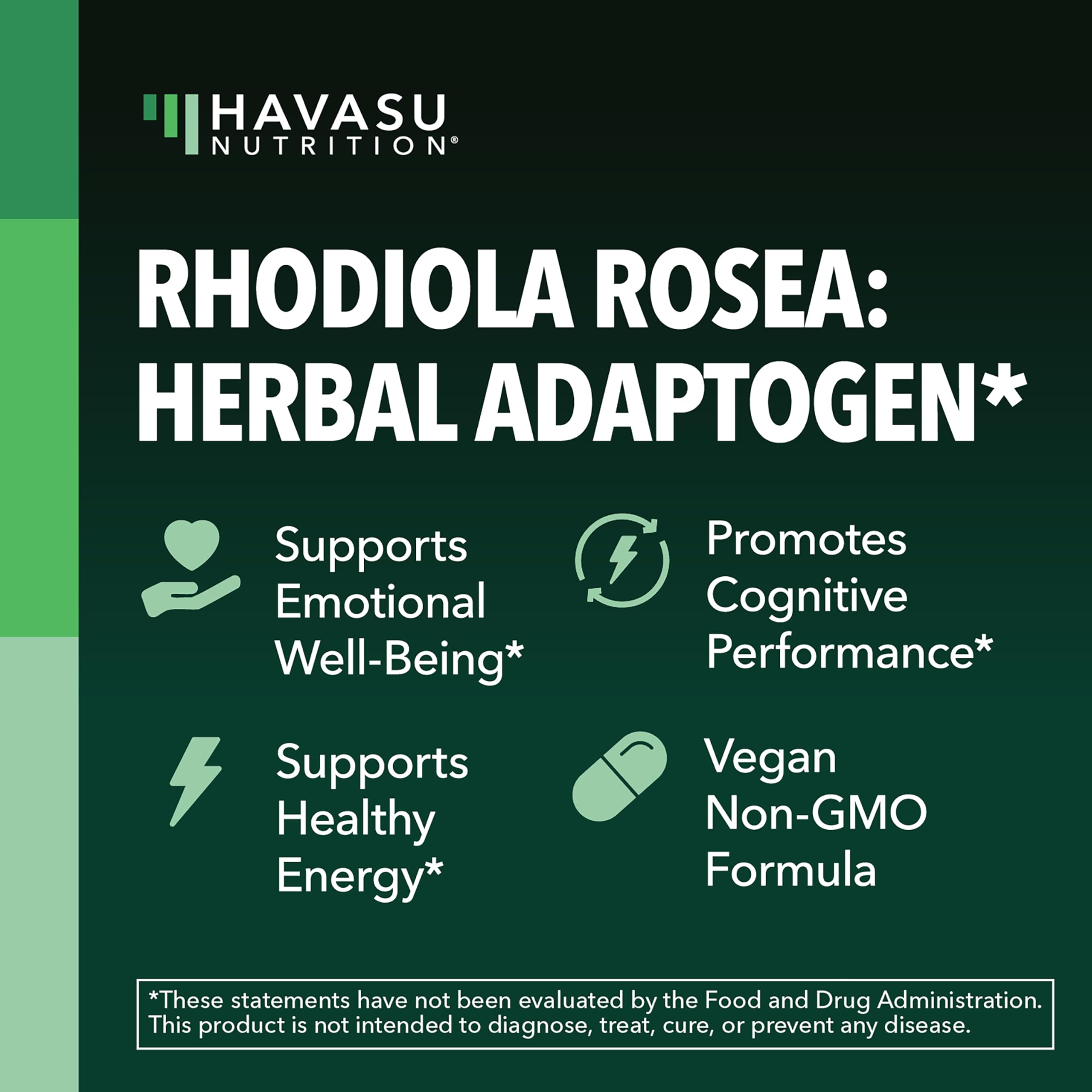 Capsules Havasu Nutrition Rhodiola Rosea, format pratique pour prise quotidienne.