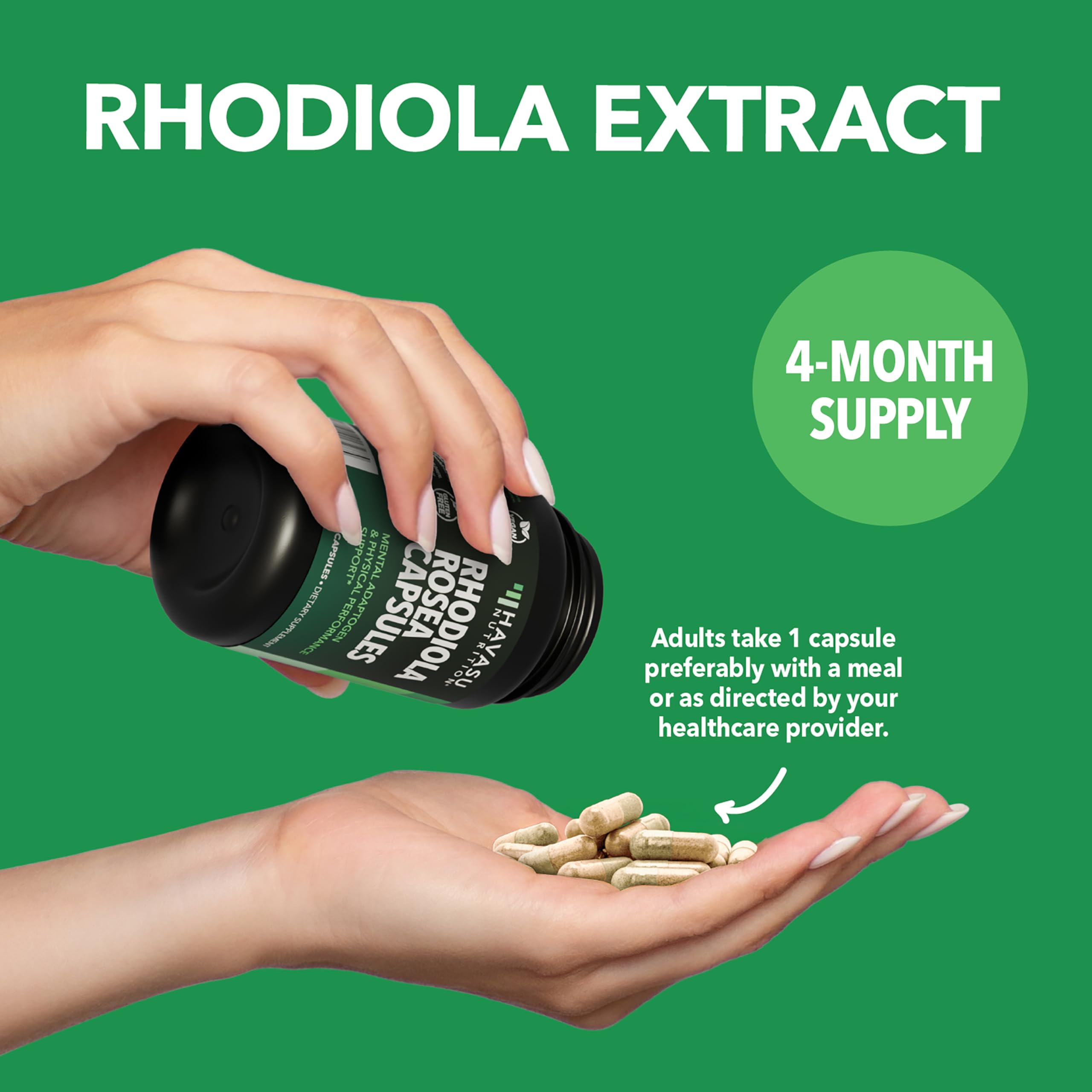 Emballage Havasu Rhodiola Rosea reflétant qualité et normes GMP.