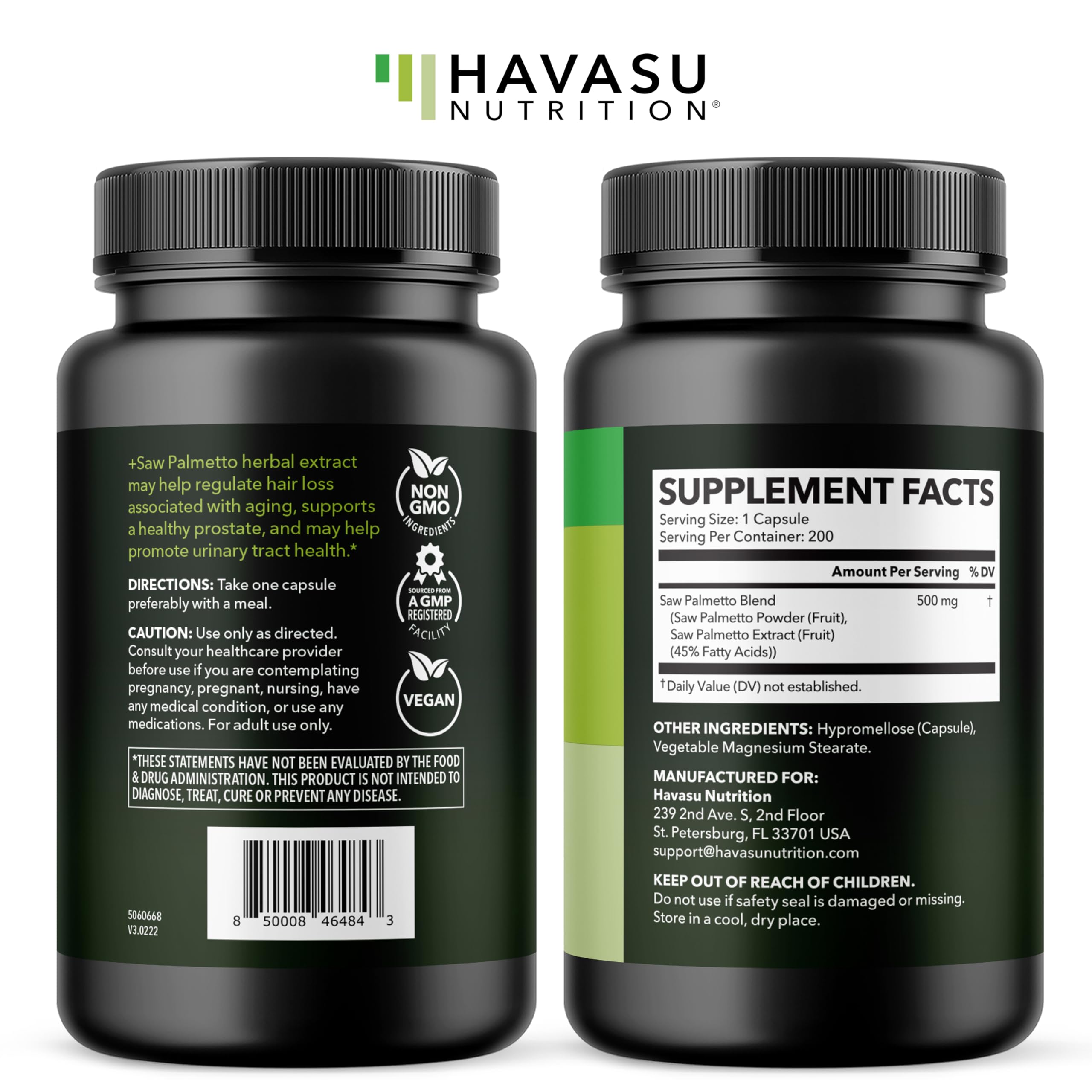 Usage quotidien simple : une gélule Sabale nain HAVASU NUTRITION.