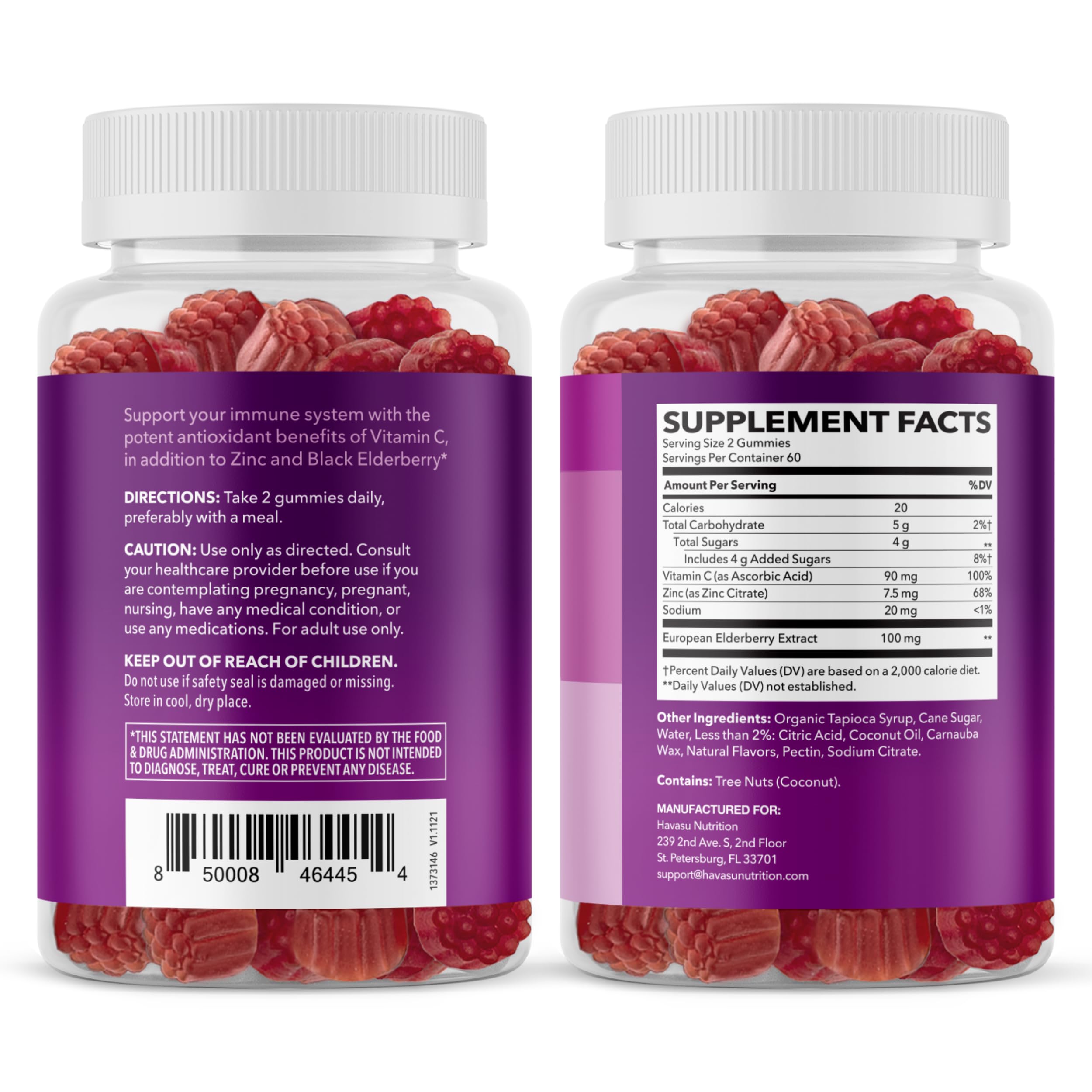 Gommes Sambucus HAVASU NUTRITION pour une période de deux mois.