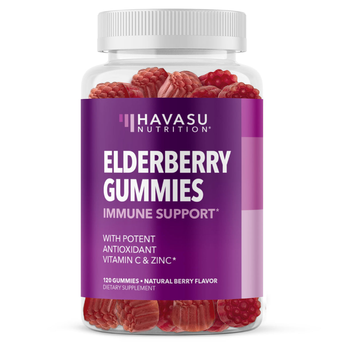 Gomme Sambucus HAVASU NUTRITION pour soutien immunitaire quotidien.