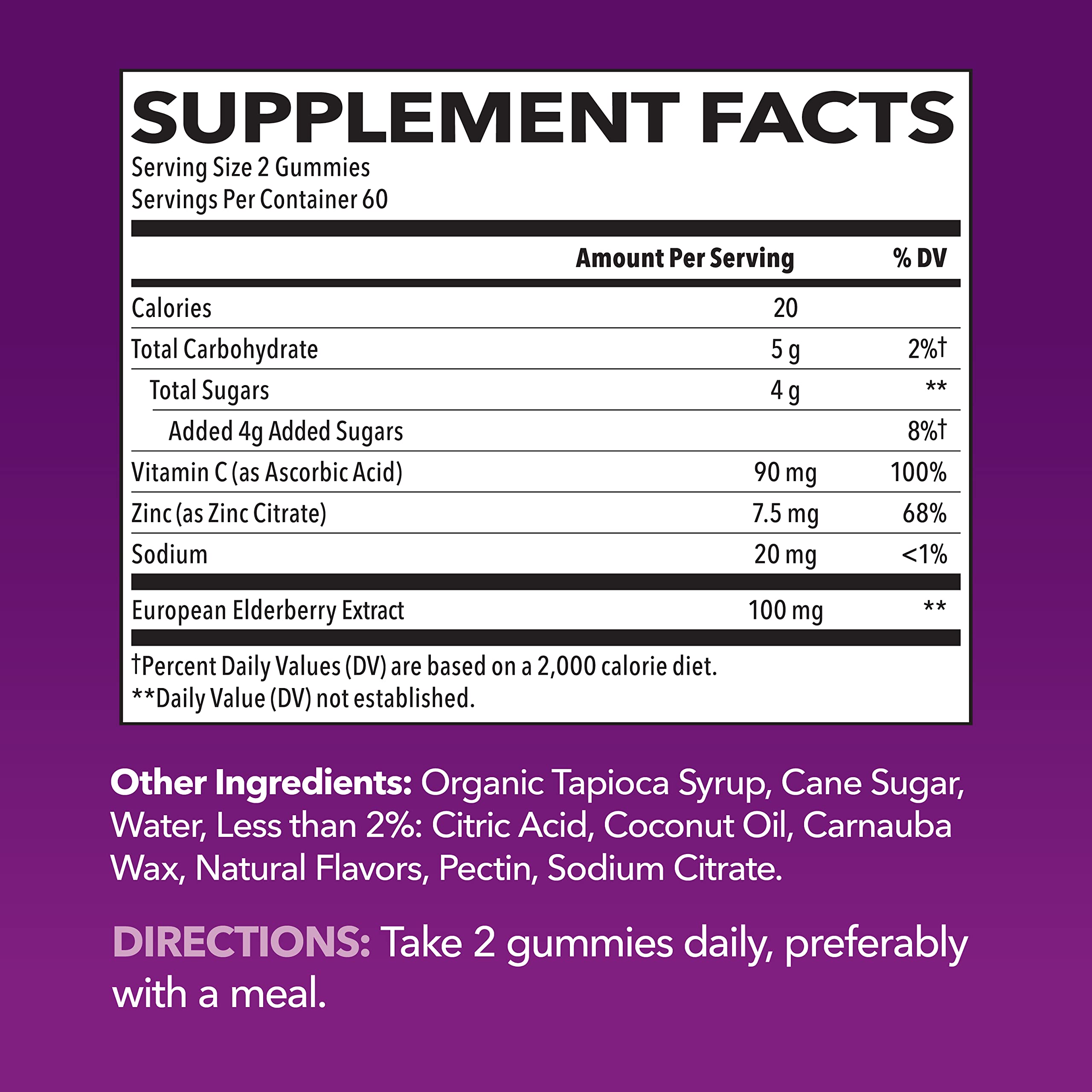 Gomme Sambucus HAVASU NUTRITION avec vitamine C et zinc.