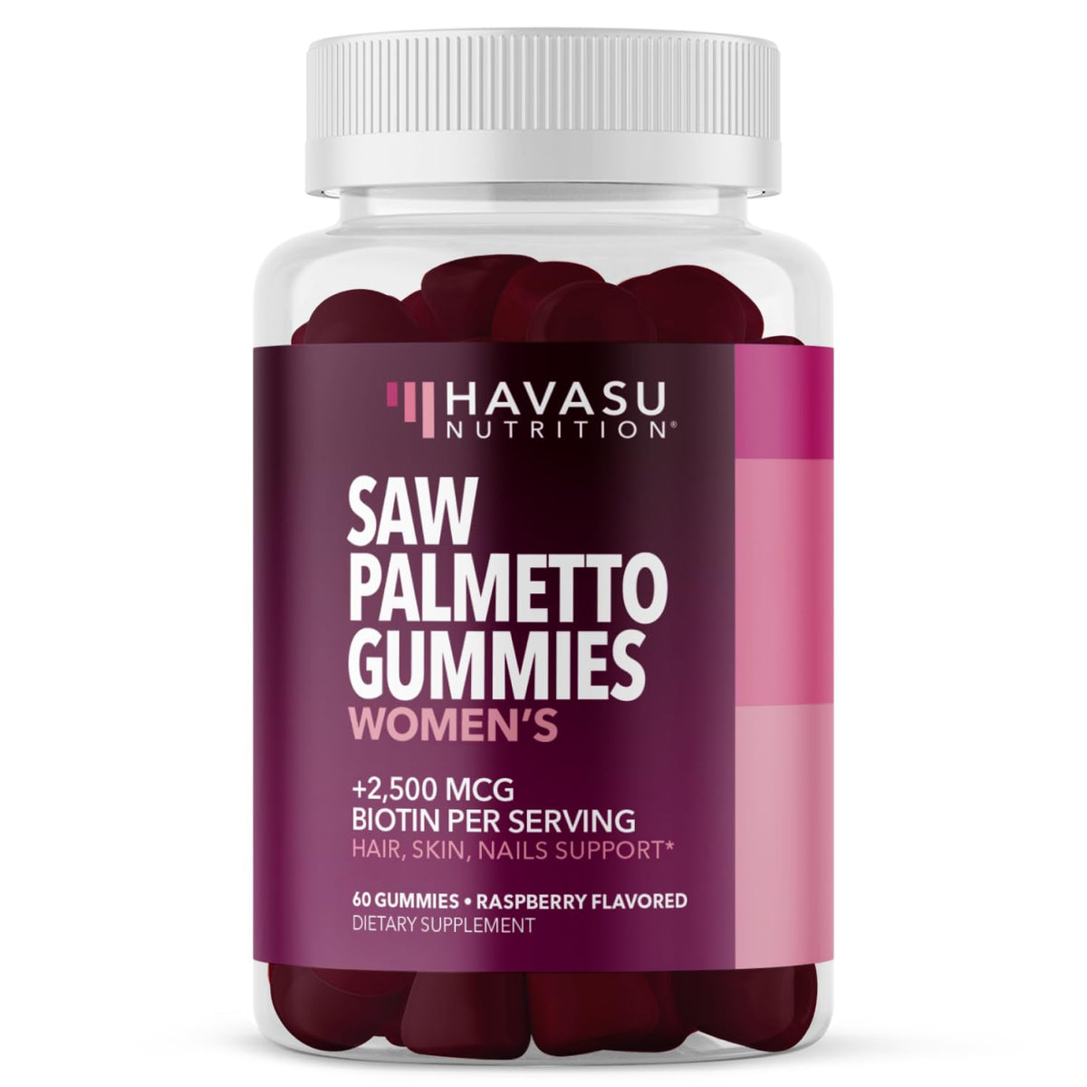 Gomme Havasu Nutrition Saw Palmetto framboise – soutien potentiel cheveux et peau