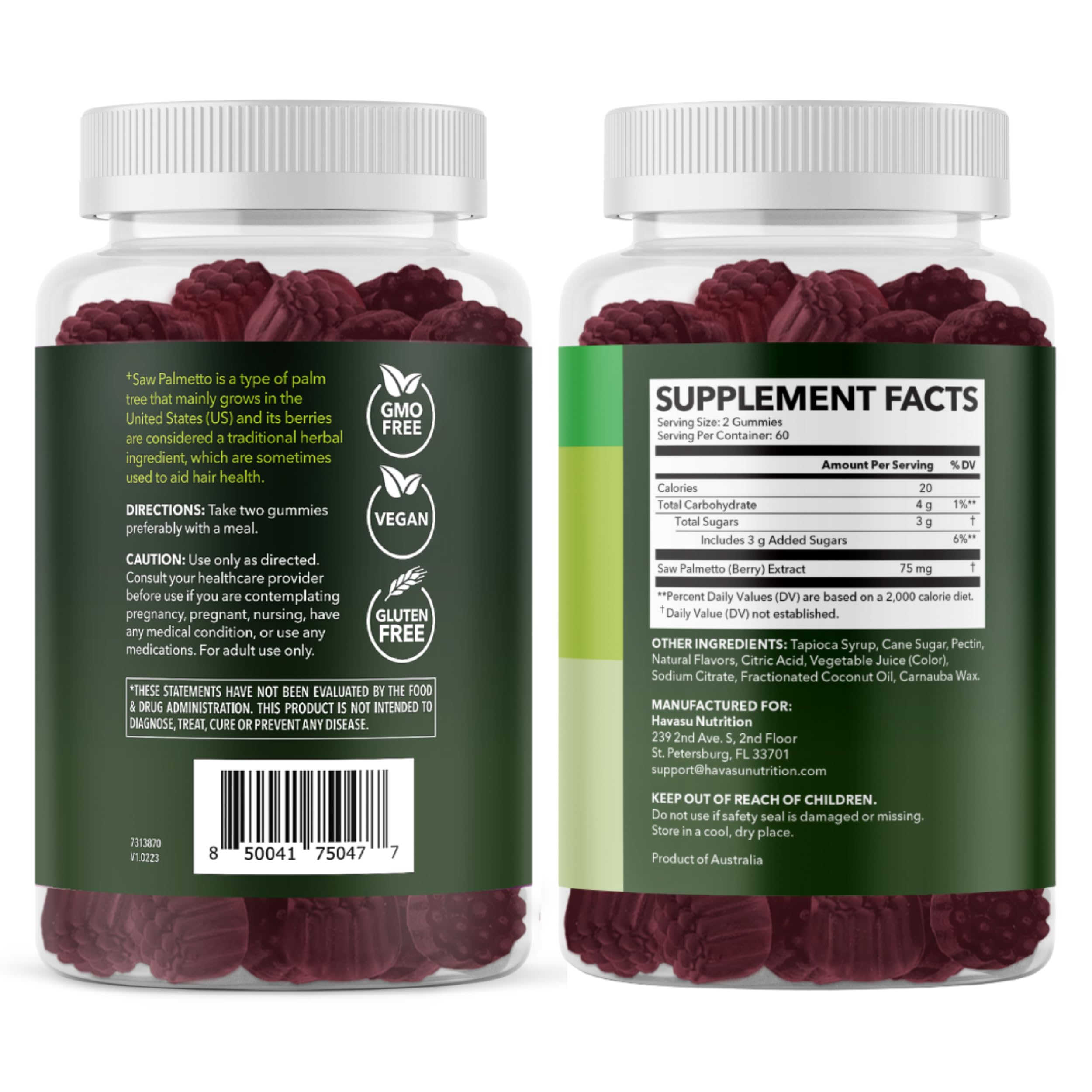 Gommes HAVASU NUTRITION Saw Palmetto - framboise savoureuse et faciles à prendre