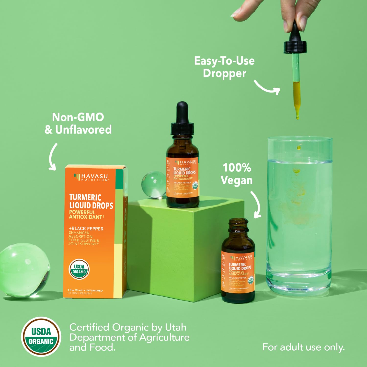 Havasu Nutrition Turmeric liquide — bouteille ambrée protégeant l’extrait actif.
