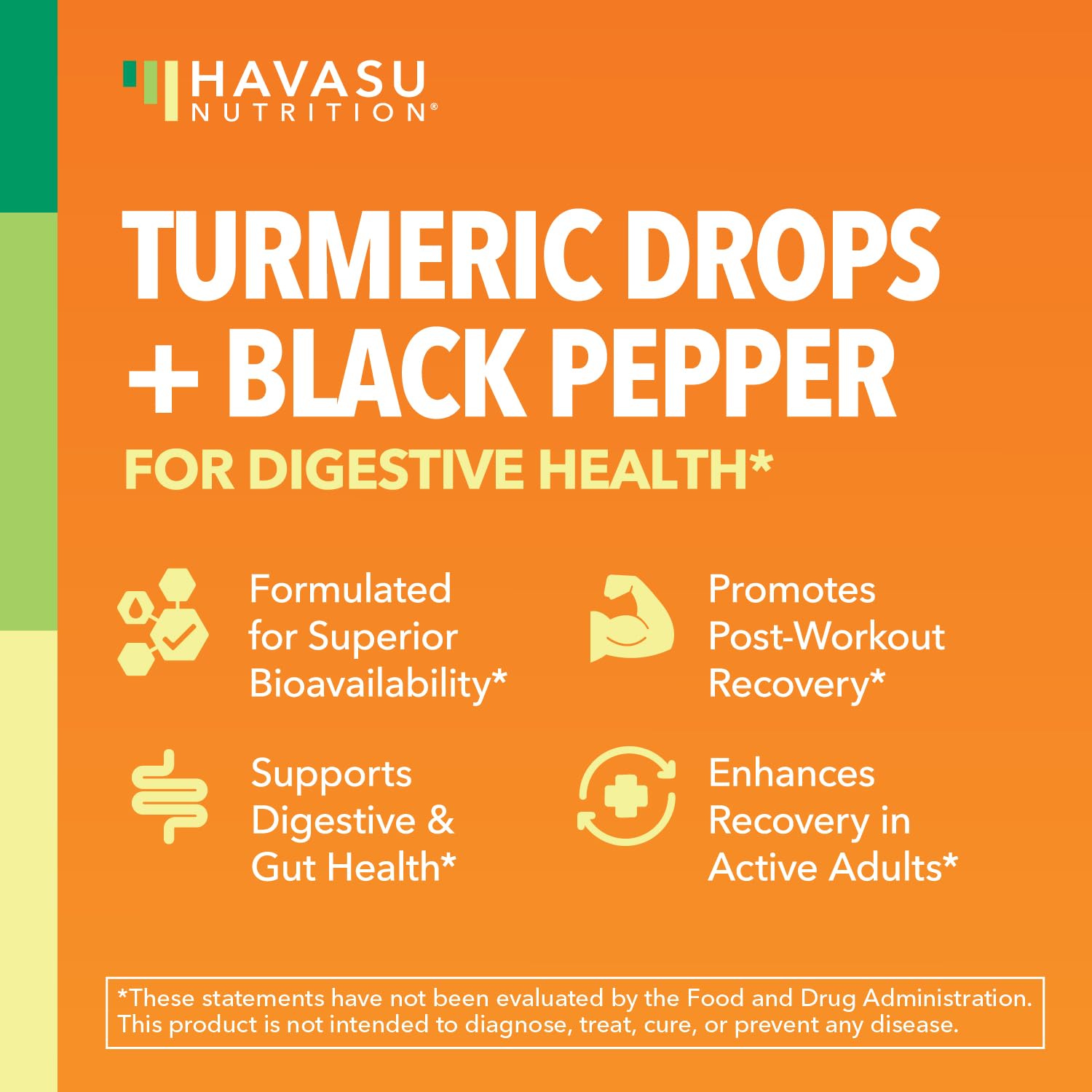 Havasu Nutrition Turmeric liquide — compte-gouttes pour un dosage précis au quotidien.
