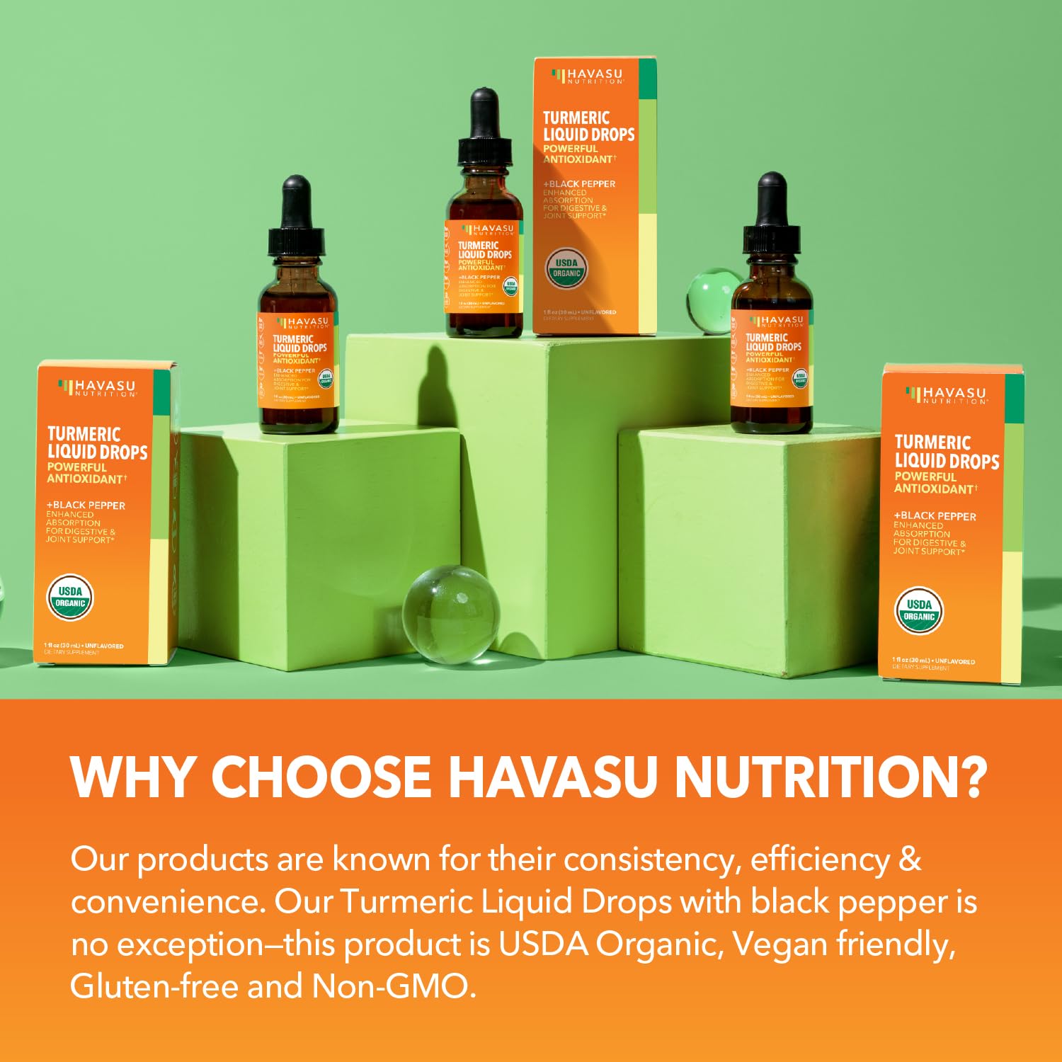 Havasu Nutrition Turmeric liquide — ajout de poivre noir pour une absorption potentielle.