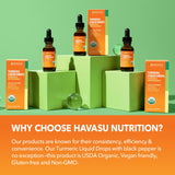 Havasu Nutrition Turmeric liquide — ajout de poivre noir pour une absorption potentielle.