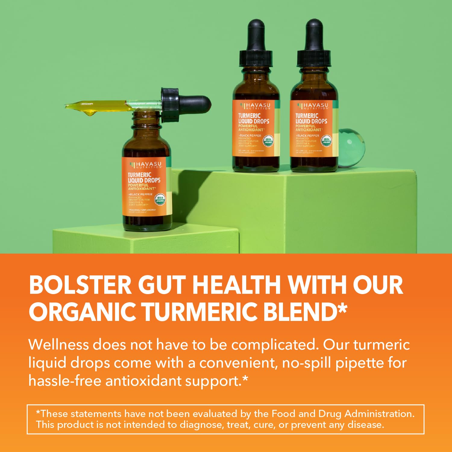 Havasu Nutrition Turmeric liquide — verre doseur pratique pour des mesures simples.