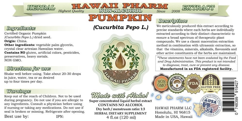 Hawaii Pharm Extrait de graines de courge sans alcool — compte-gouttes inclus pour dosages précis