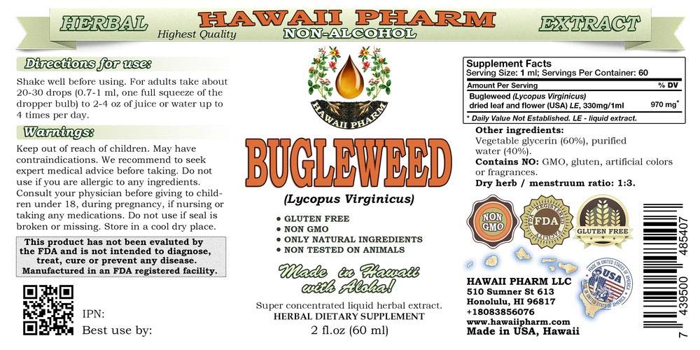 Hawaii Pharm Lycopus virginicus – feuilles et fleurs sèches, ingrédient naturel pour complément alimentaire.