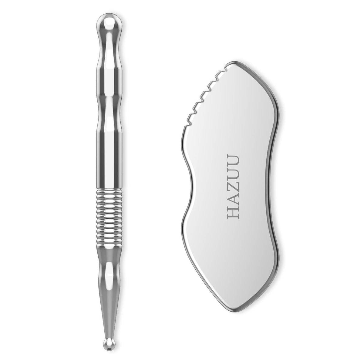 HAZUU gua sha en acier inoxydable pour visage stimule la circulation et l'éclat.