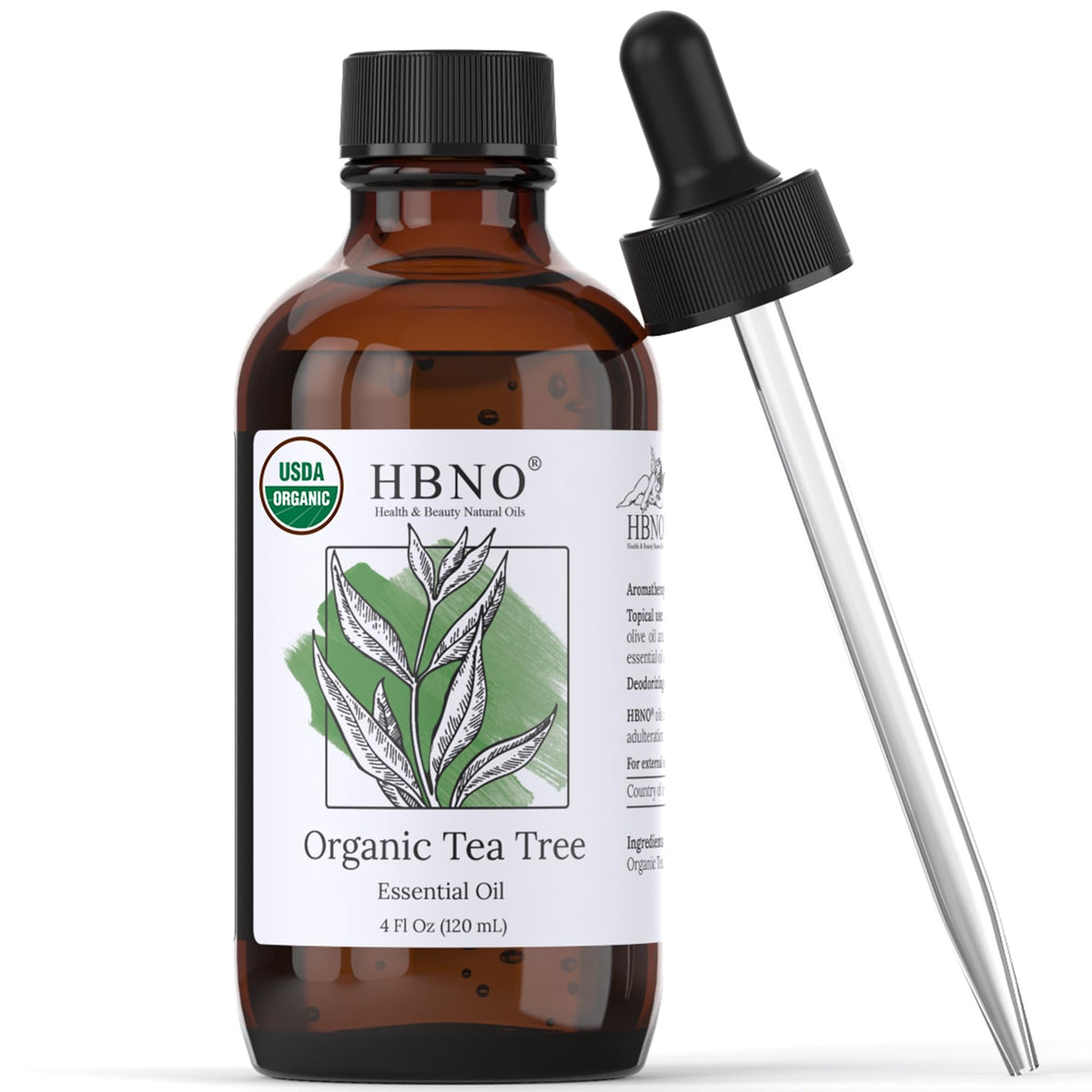 HBNO huile essentielle arbre à thé – bouteille prête à l’aromathérapie et soins naturels.