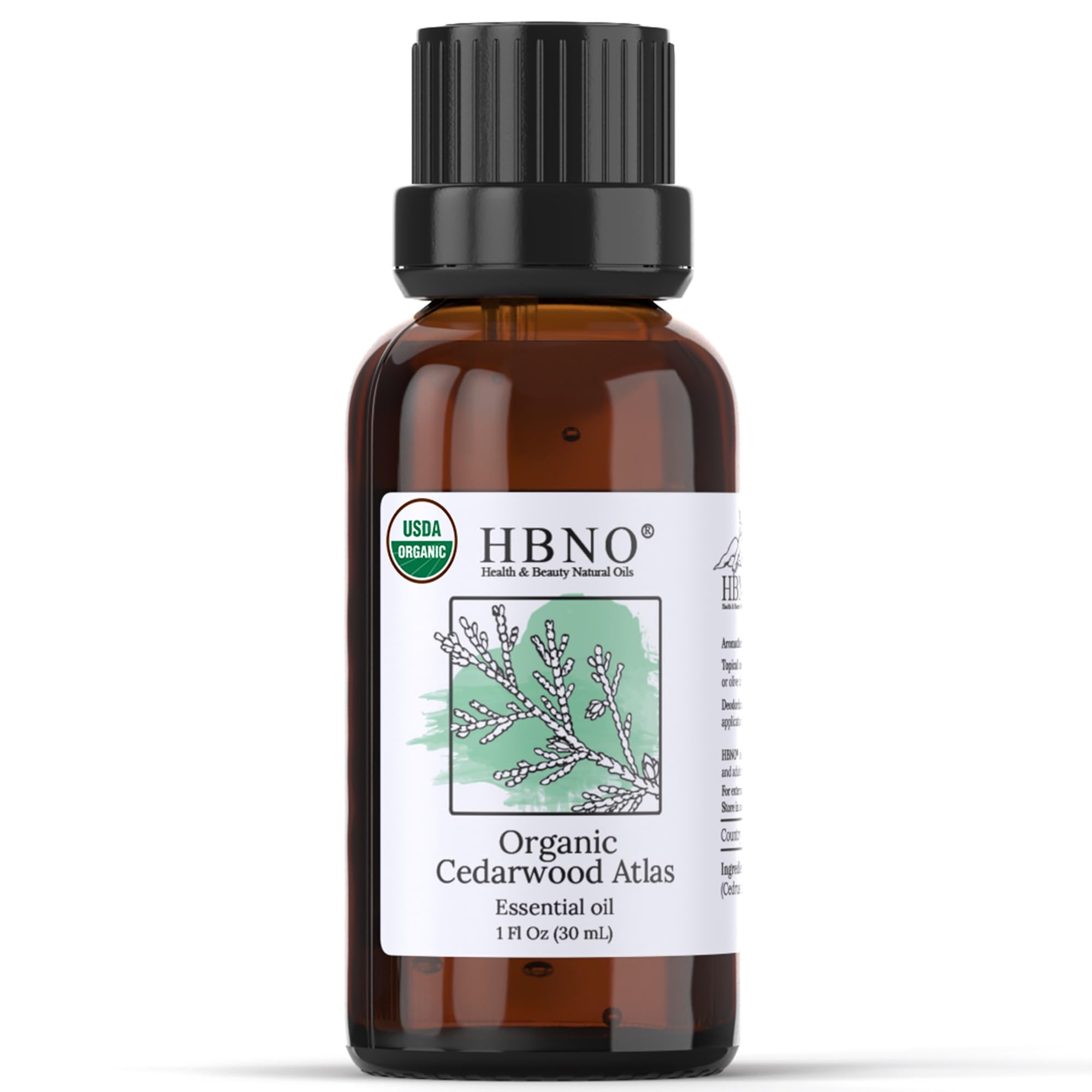 HBNO huile essentielle de cèdre, bouteille ambre, idéale pour l'aromathérapie.