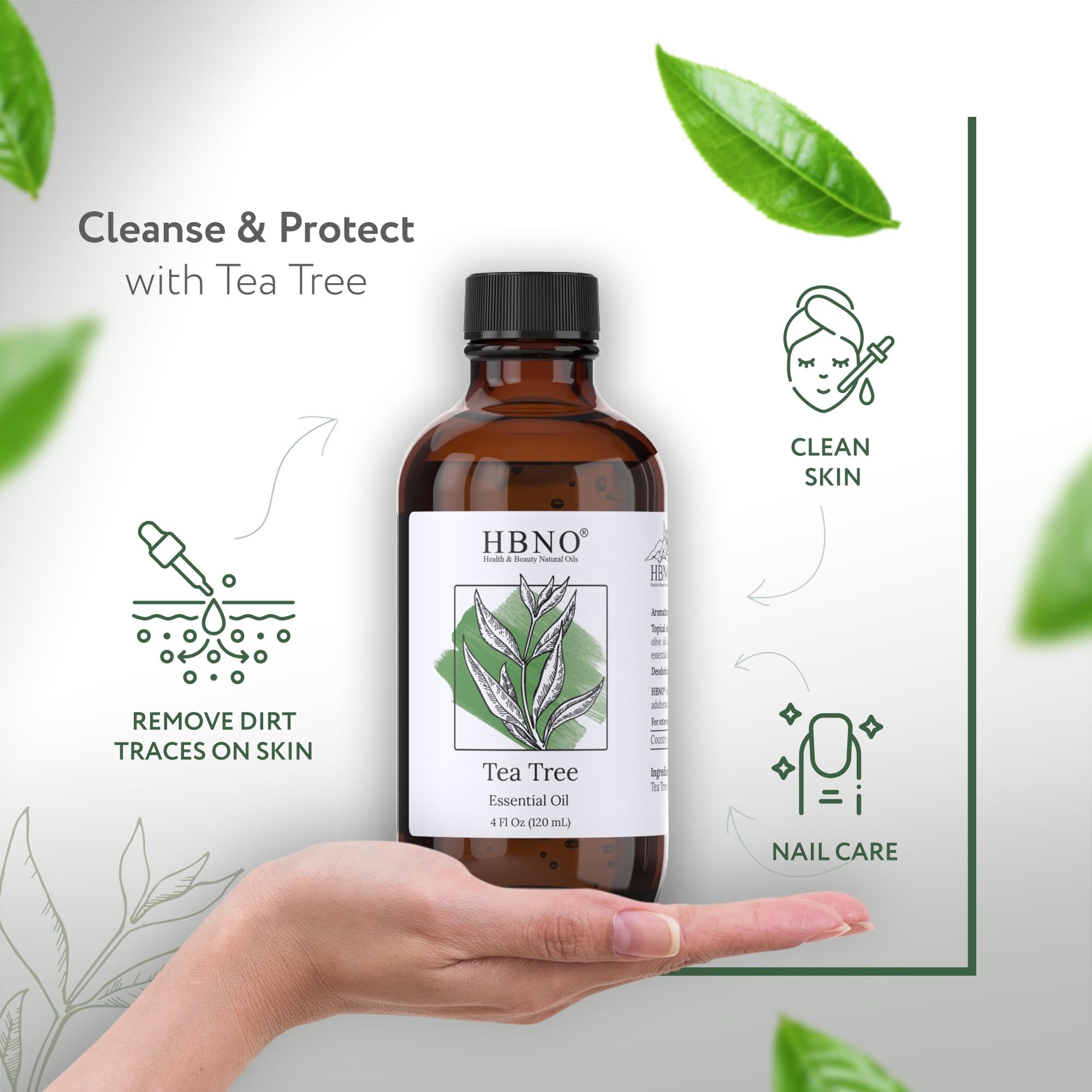 HBNO huile arbre à thé – pipette-verre pour dosage facile et aromatique.