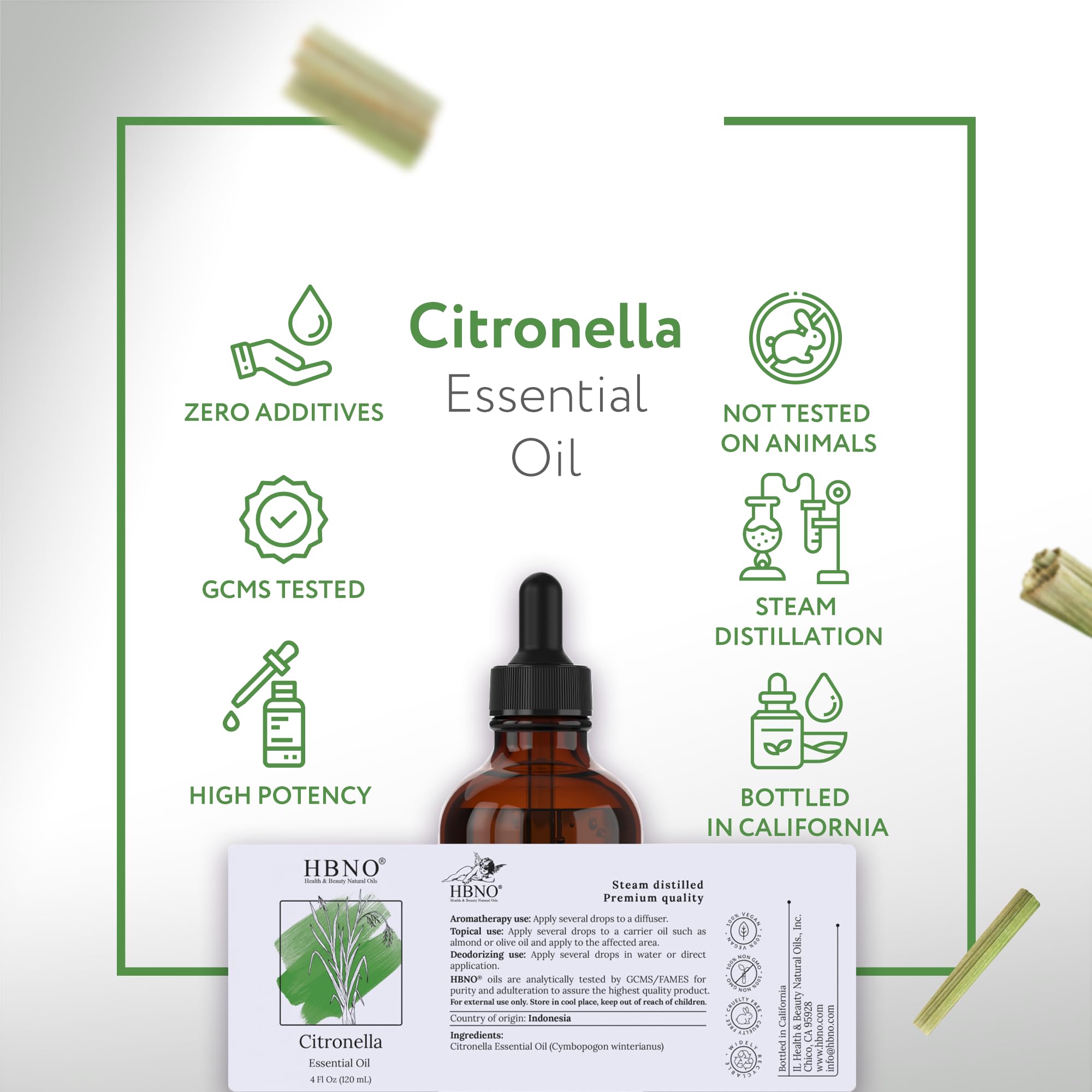 HBNO huile citronnelle intégrée dans un bain relaxant et soins capillaires.