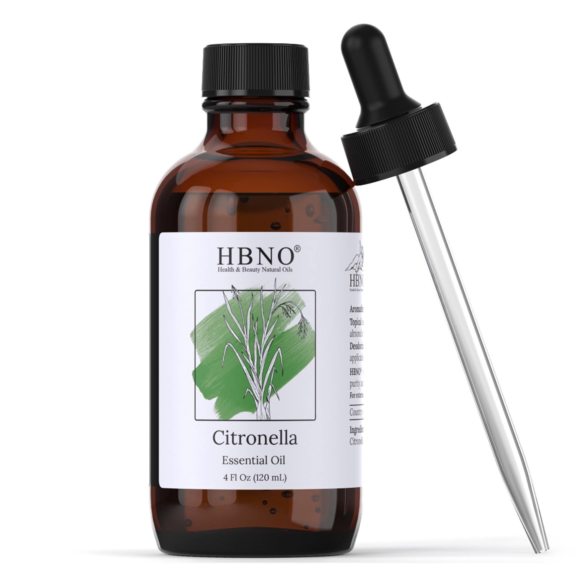 HBNO huile citronnelle Californie en bouteille ambrée prête à diffuser.
