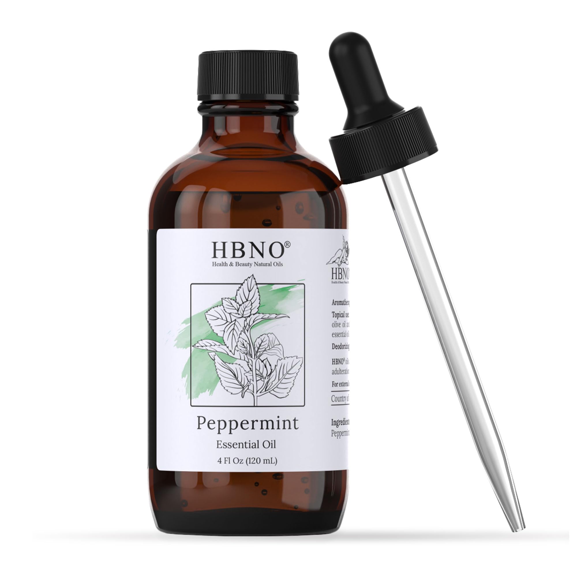 HBNO huile essentielle menthe poivrée en bouteille ambrée, parfaite pour la diffusion aromatique
